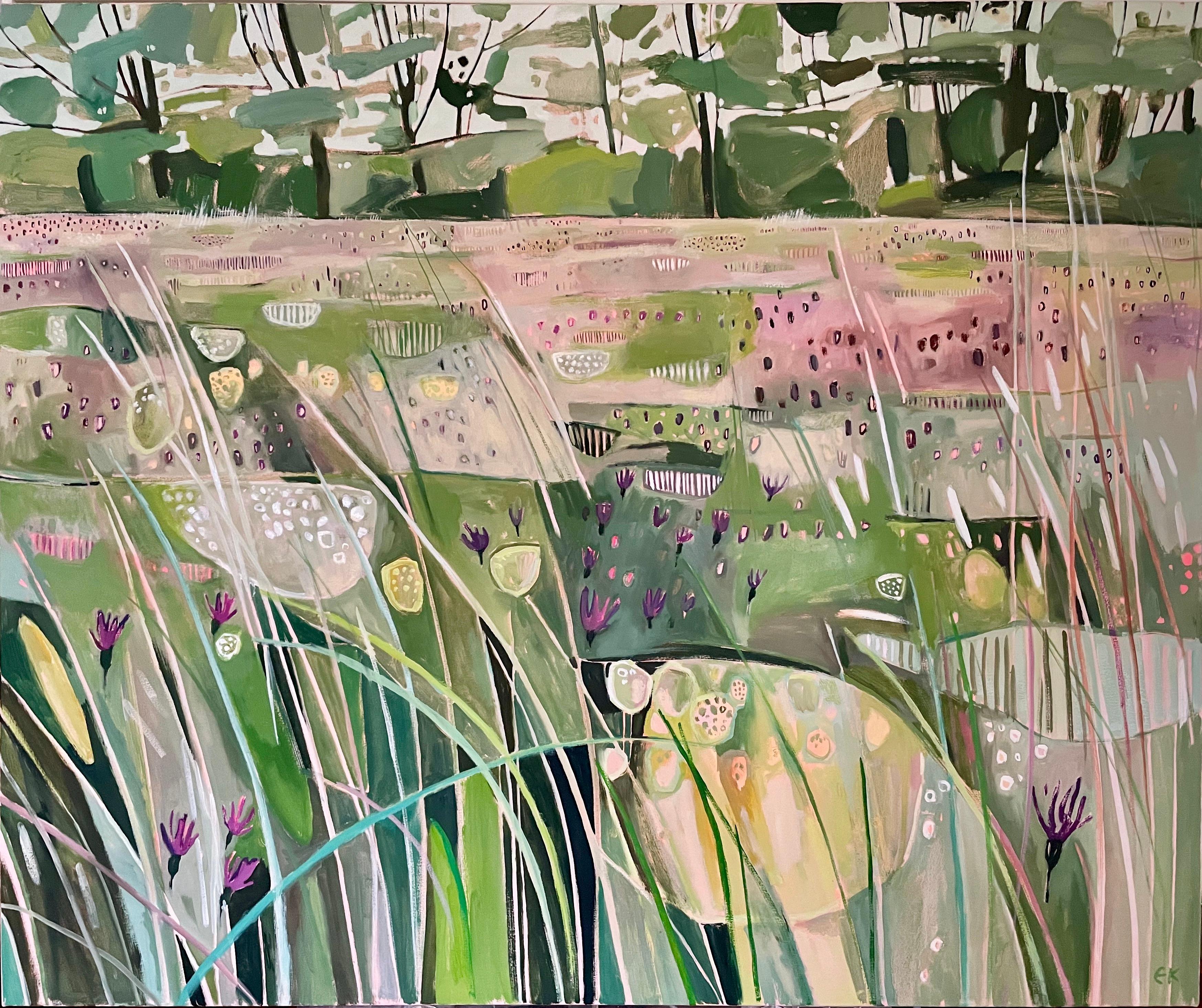 Prado de Hinksey, Tarde de brisa, Pintura original, Paisaje - Painting Contemporáneo de Elaine Kazimierczuk