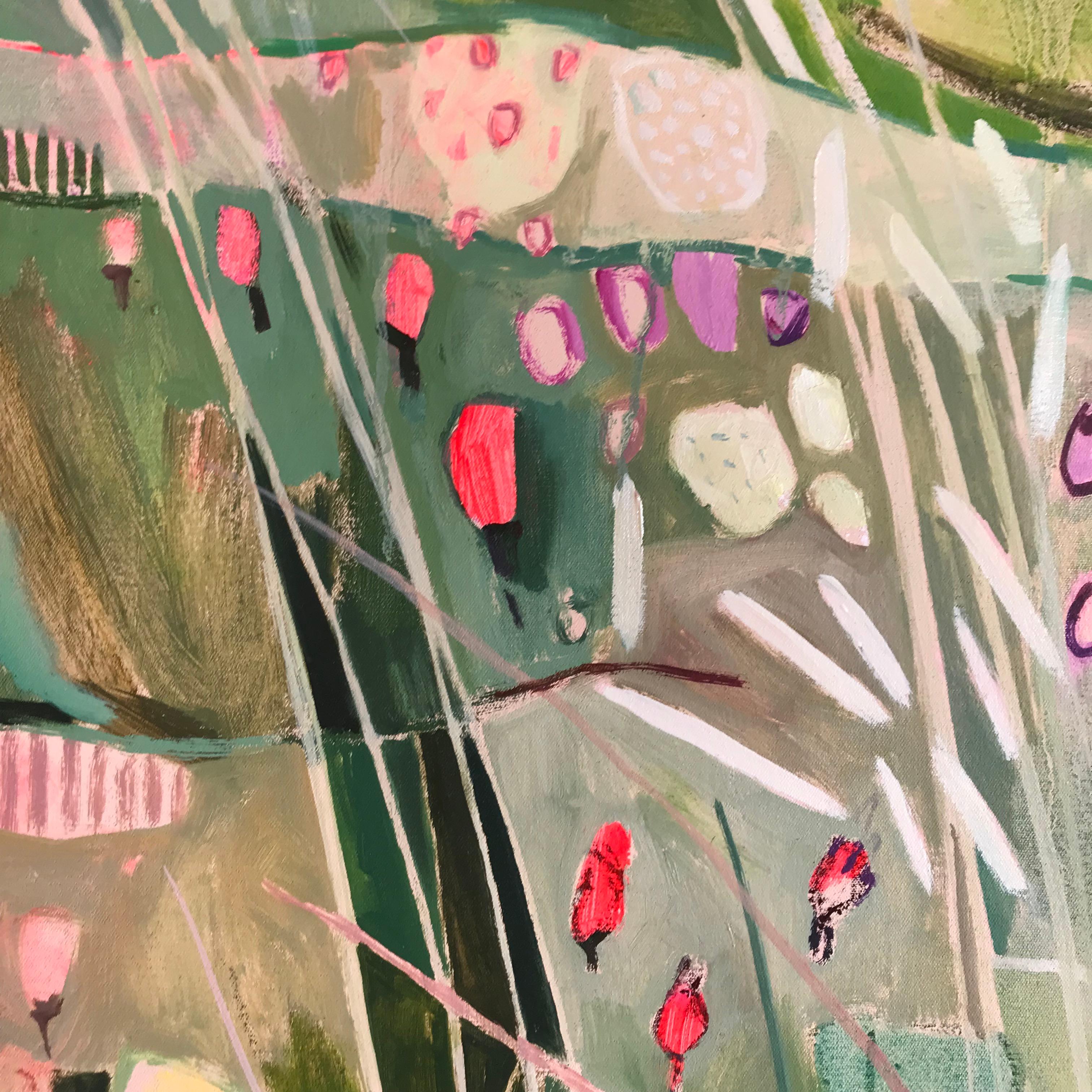 Hinksey-Mauer mit hohen Gras, Landschaft, Blumen, Oxford, Cotswolds, Wiesen (Impressionismus), Painting, von Elaine Kazimierczuk