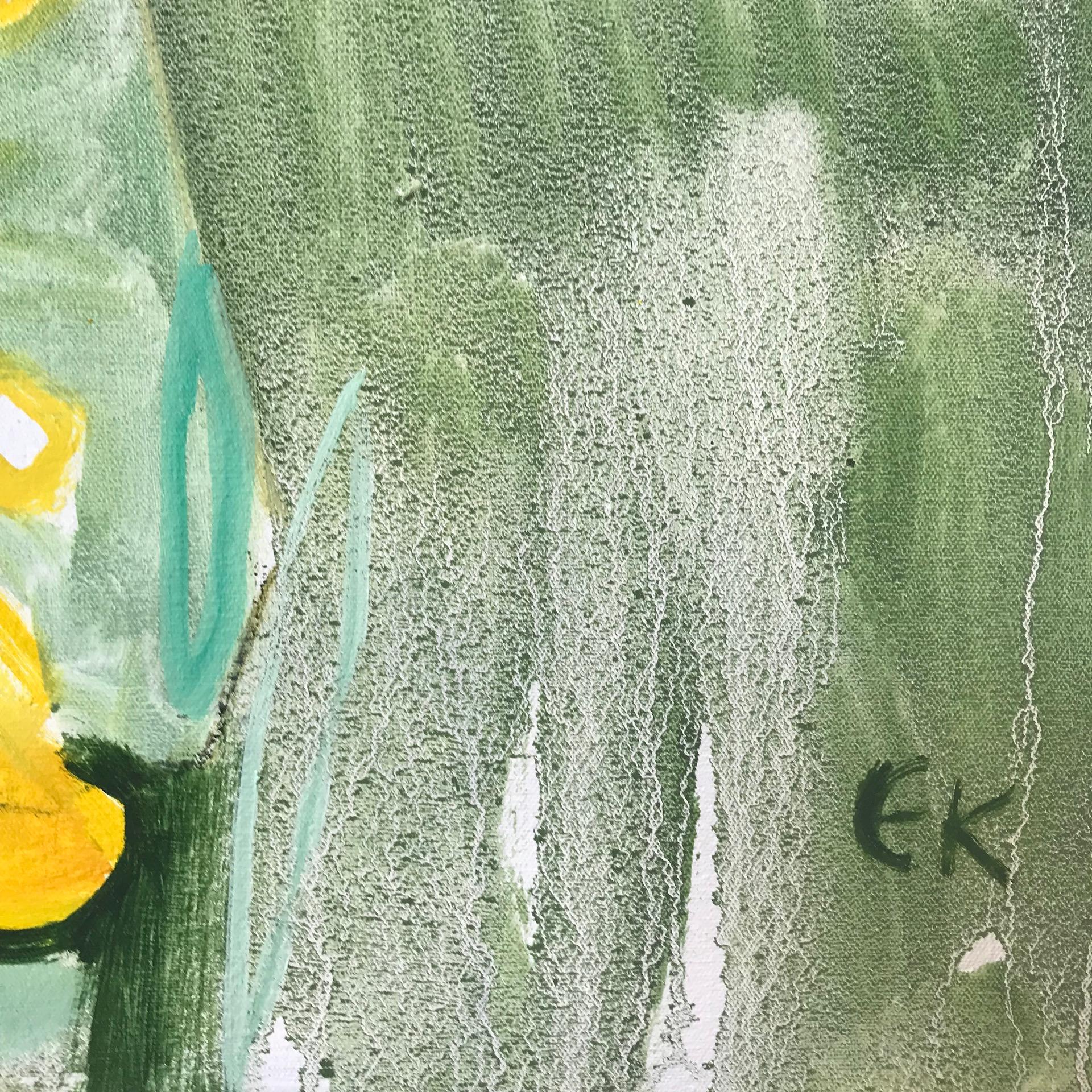 Just Buttercups by Elaine , Original art, Contemporary abstract art, Painting - Green Landscape Painting by Elaine Kazimierczuk