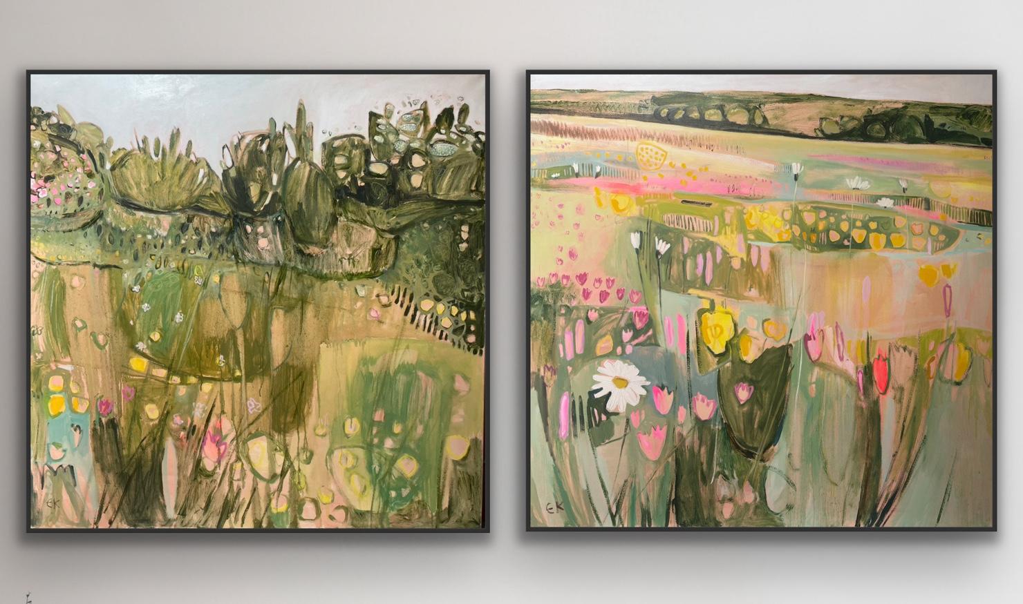 Large Joan's Hill Farm 1 580 & 4 581, diptych, original painting, contemporary