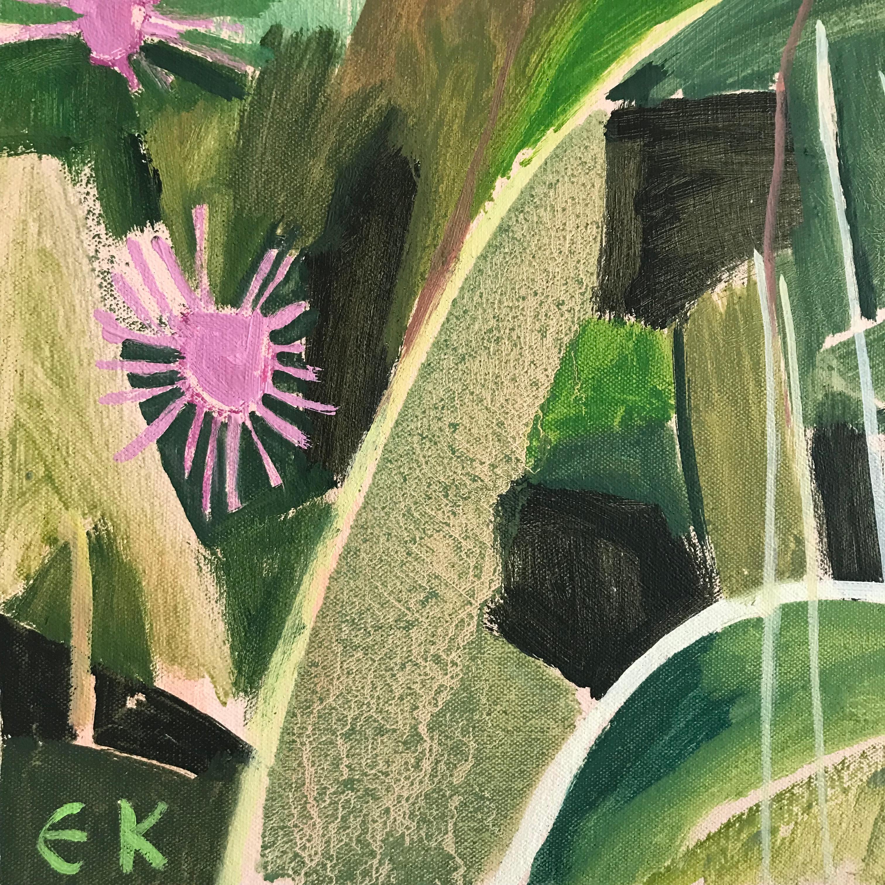 Long Mead diptych, original painting, landscape, flowers, trees, hills, meadow - Painting by Elaine Kazimierczuk