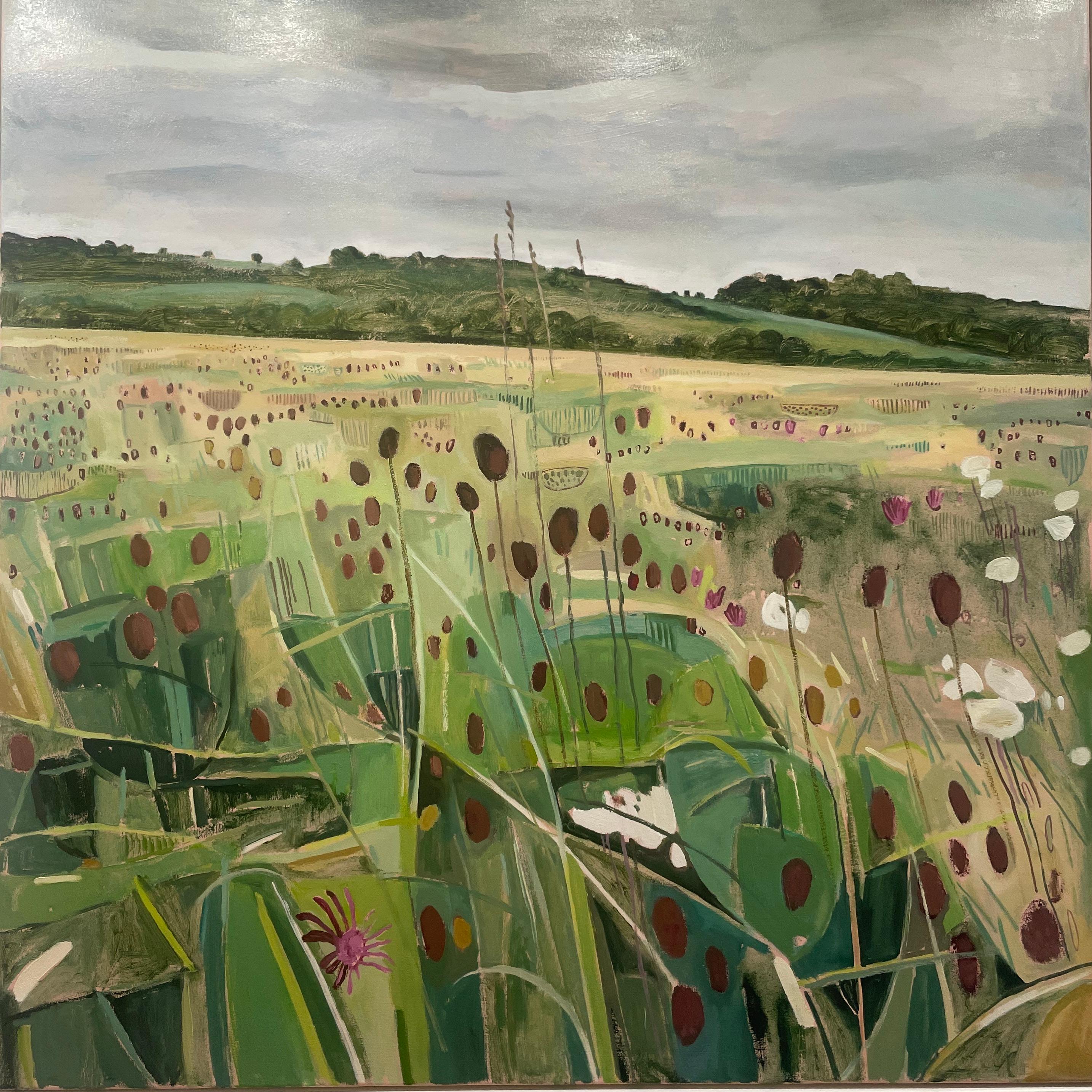 „Long Mead View with Astilbe II“, zeitgenössisches, originelles Gemälde, abstrakte Kunst