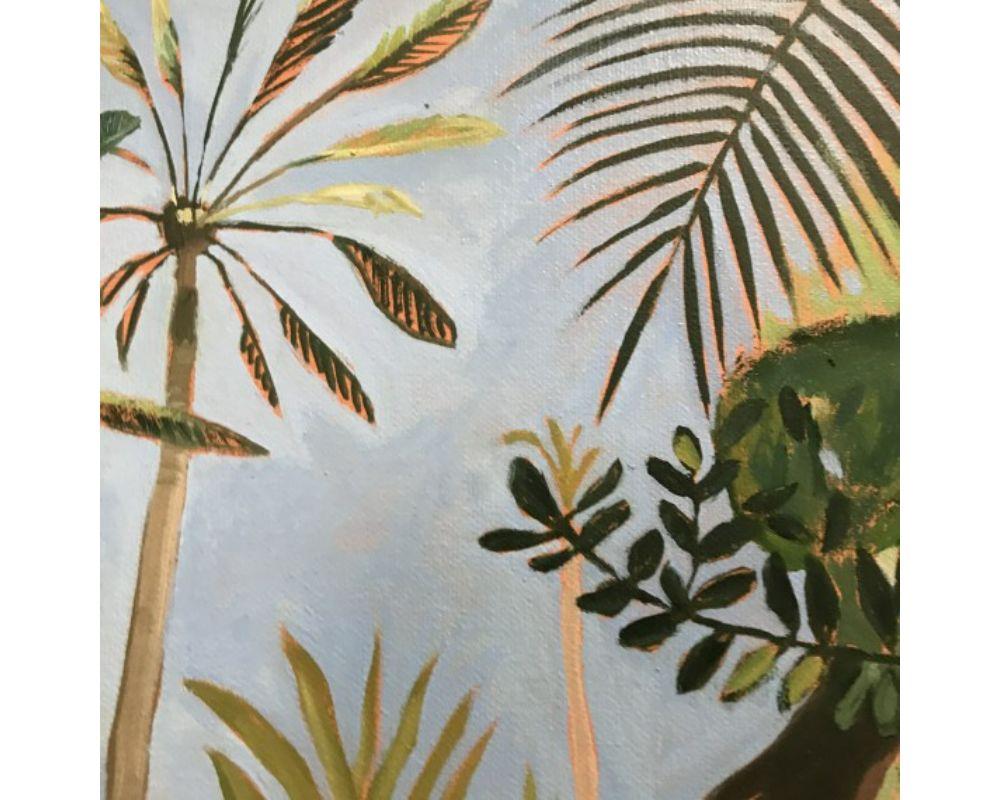 Majorelle Gardens with Palms in Oil on Canvas, Painting by Elaine Kazimierczuk For Sale 6