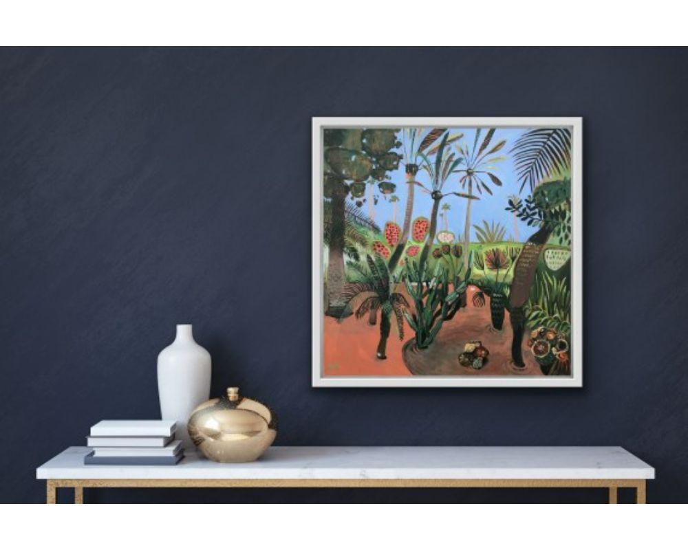 Majorelle Gardens with Palms in Oil on Canvas, Painting by Elaine Kazimierczuk For Sale 8