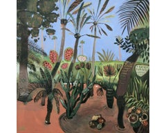 Giardini di Majorelle con palme in olio su tela, dipinto di Elaine Kazimierczuk