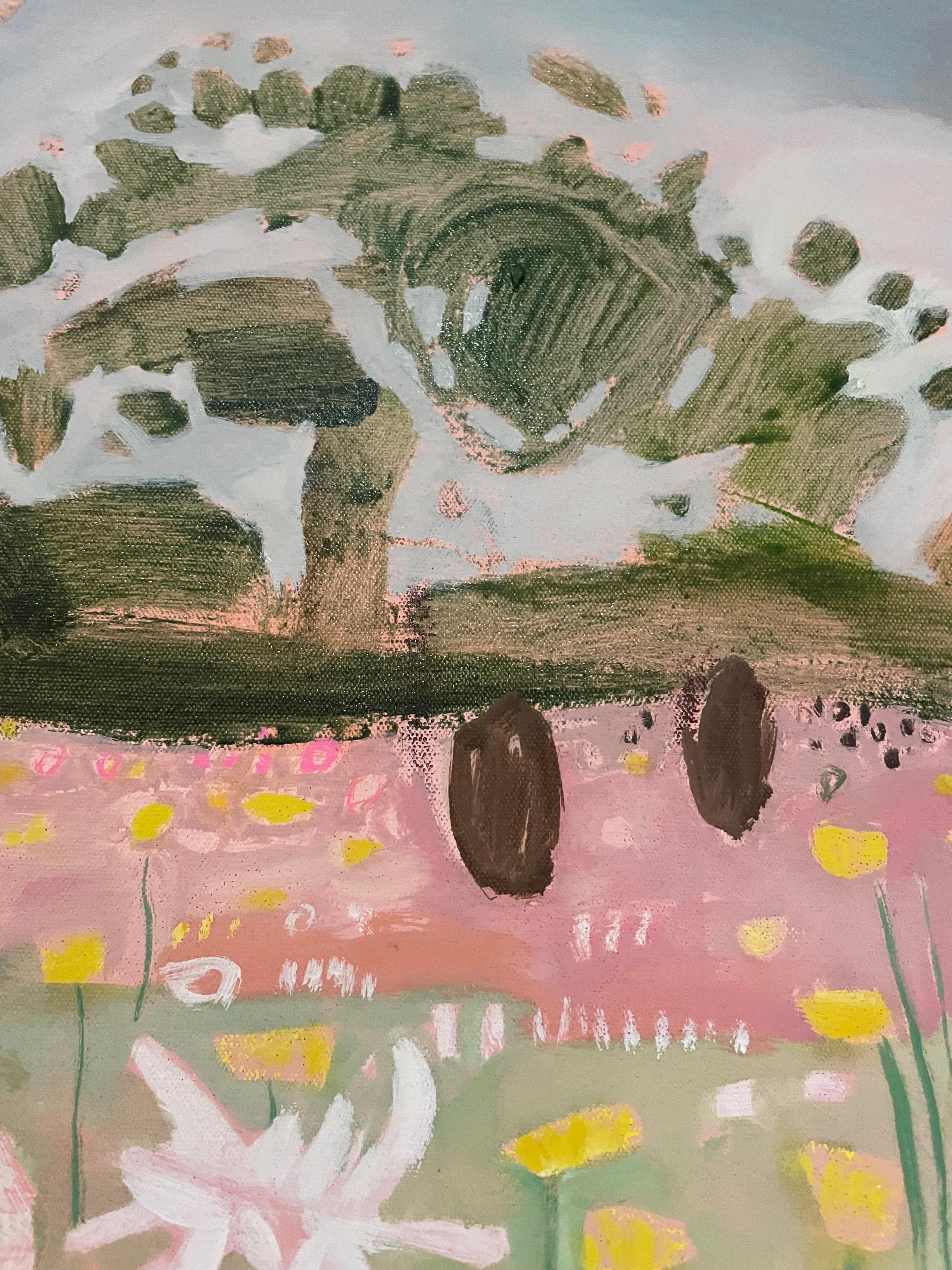 Nouveau Ryewater Diptyque, peinture originale, peinture florale abstraite - Gris Landscape Painting par Elaine Kazimierczuk