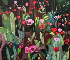 Opium Poppies Again, Oxford Botanic Gardens, abstract original painting flowers