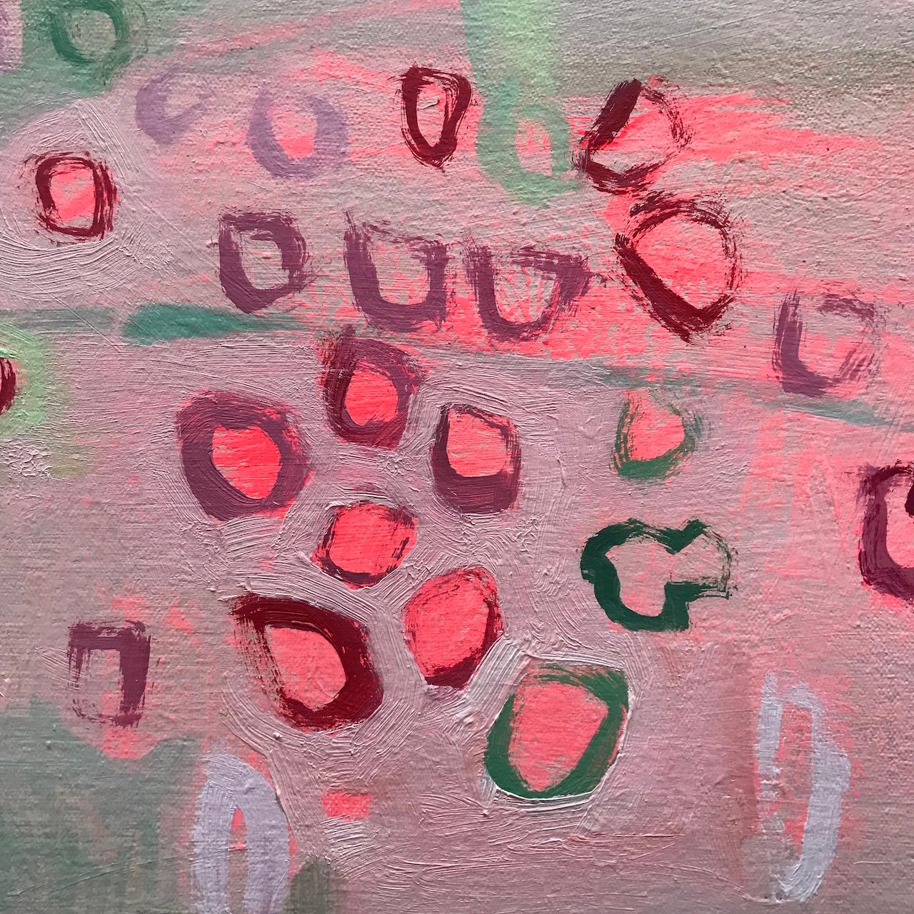 Red Clover and Yellow Rattle, Floral Landscape Painting, Bright Pink Artworks 4
