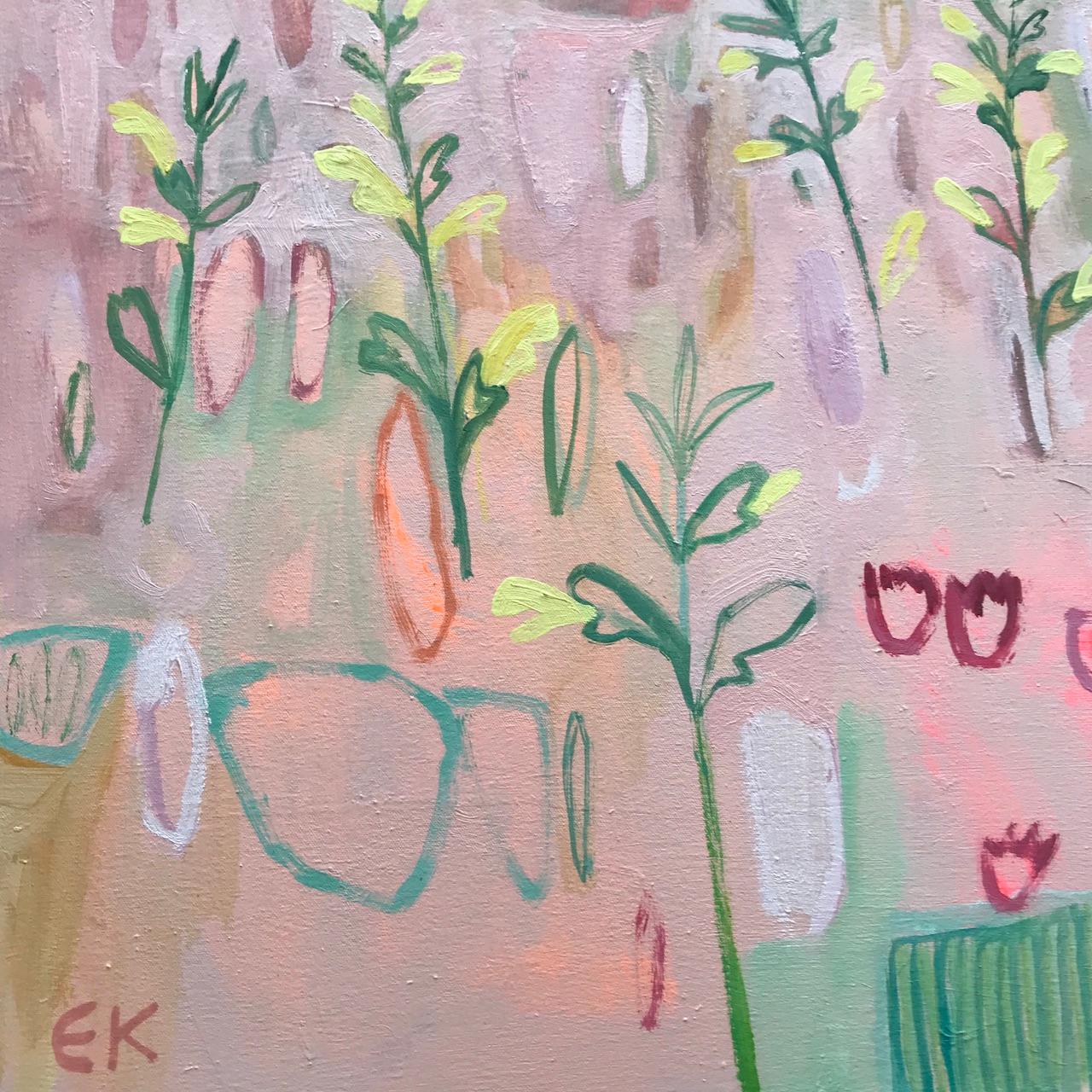Red Clover and Yellow Rattle, Floral Landscape Painting, Bright Pink Artworks 6