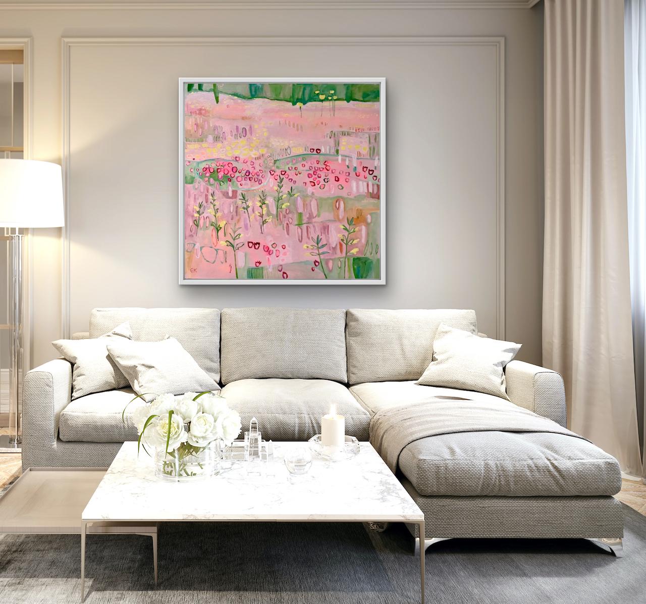 Red Clover and Yellow Rattle, Floral Landscape Painting, Bright Pink Artworks 7