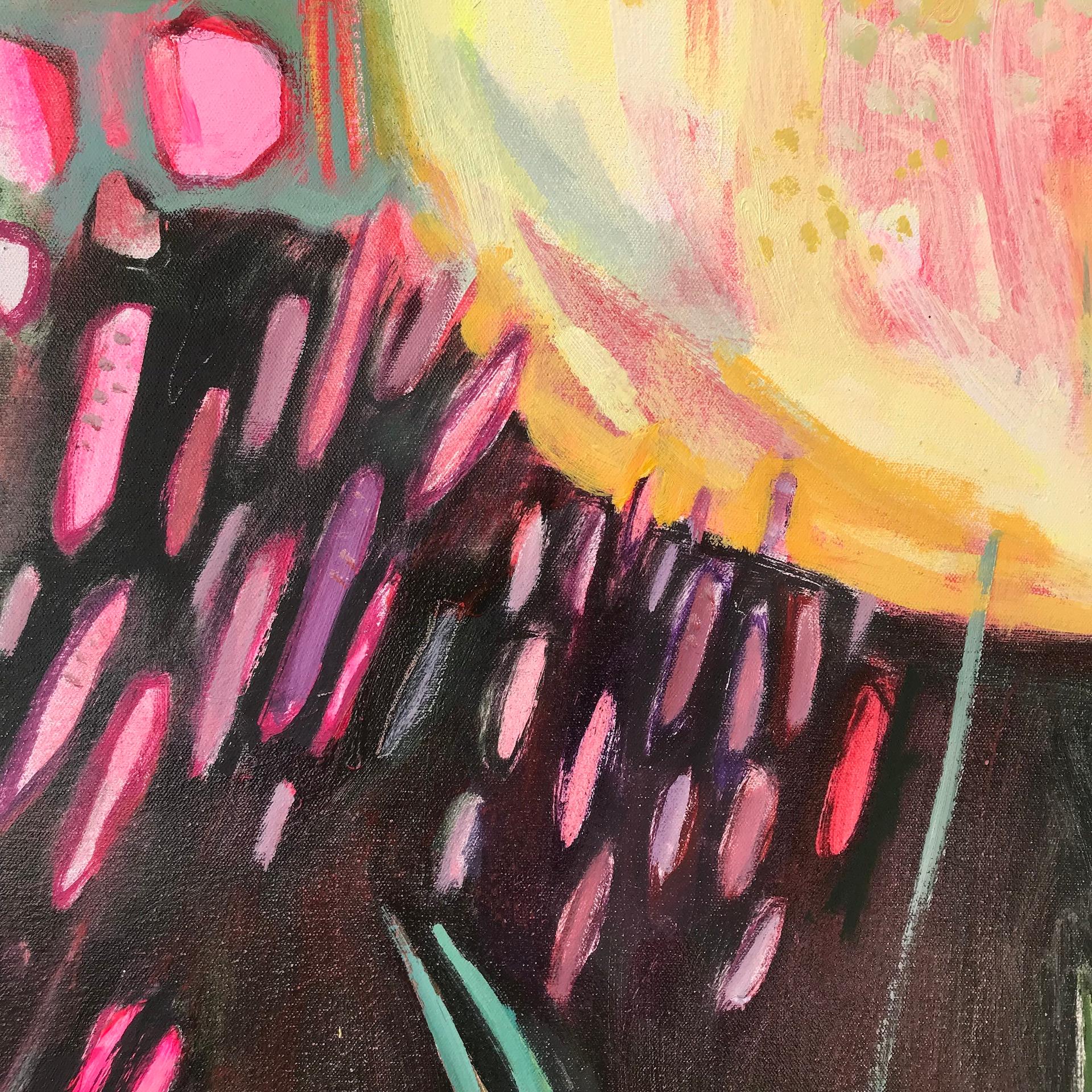 Bordure rouge chaude I, peinture florale semi-abstraite, Bright Art - Noir Abstract Painting par Elaine Kazimierczuk