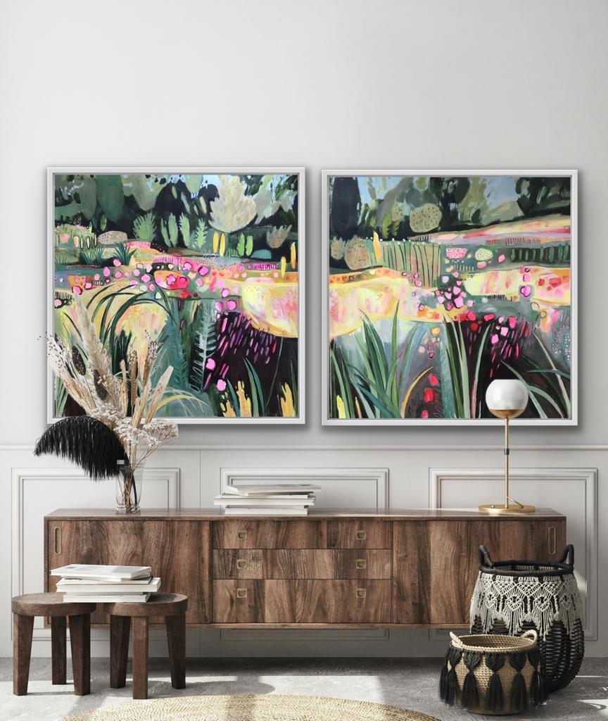 Bordure rouge chaude I, peinture florale semi-abstraite, Bright Art en vente 3