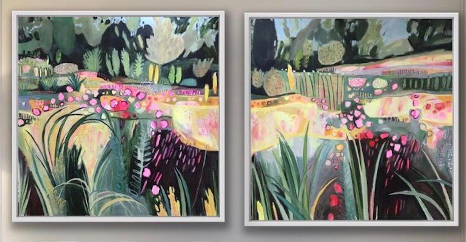 Bordure rouge chaude I, peinture florale semi-abstraite, Bright Art en vente 4