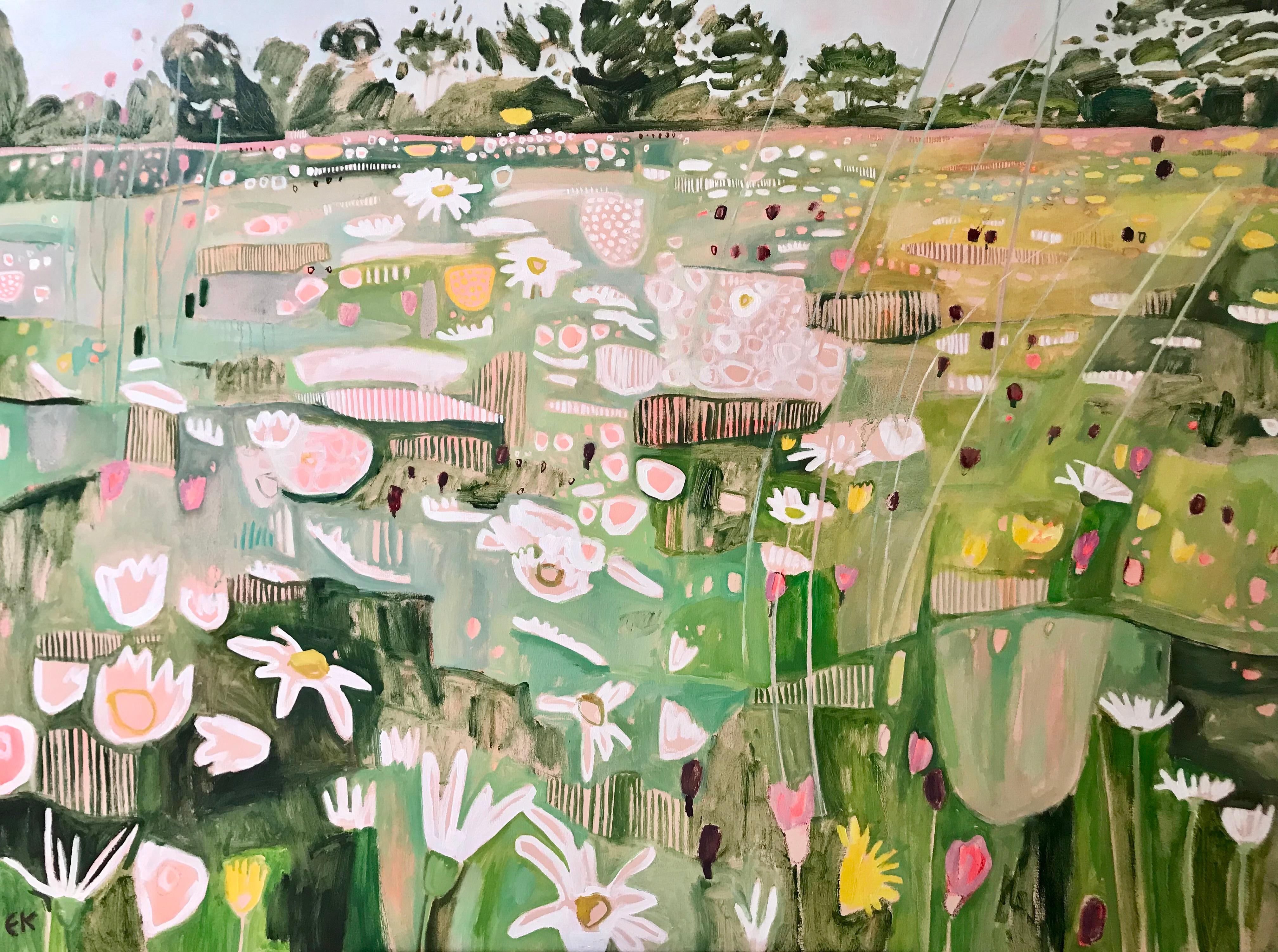 Elaine Kazimierczuk Abstract Painting - Ryewater Extra, Original painting, Cotswolds, meadow, Nature, Contemporary 