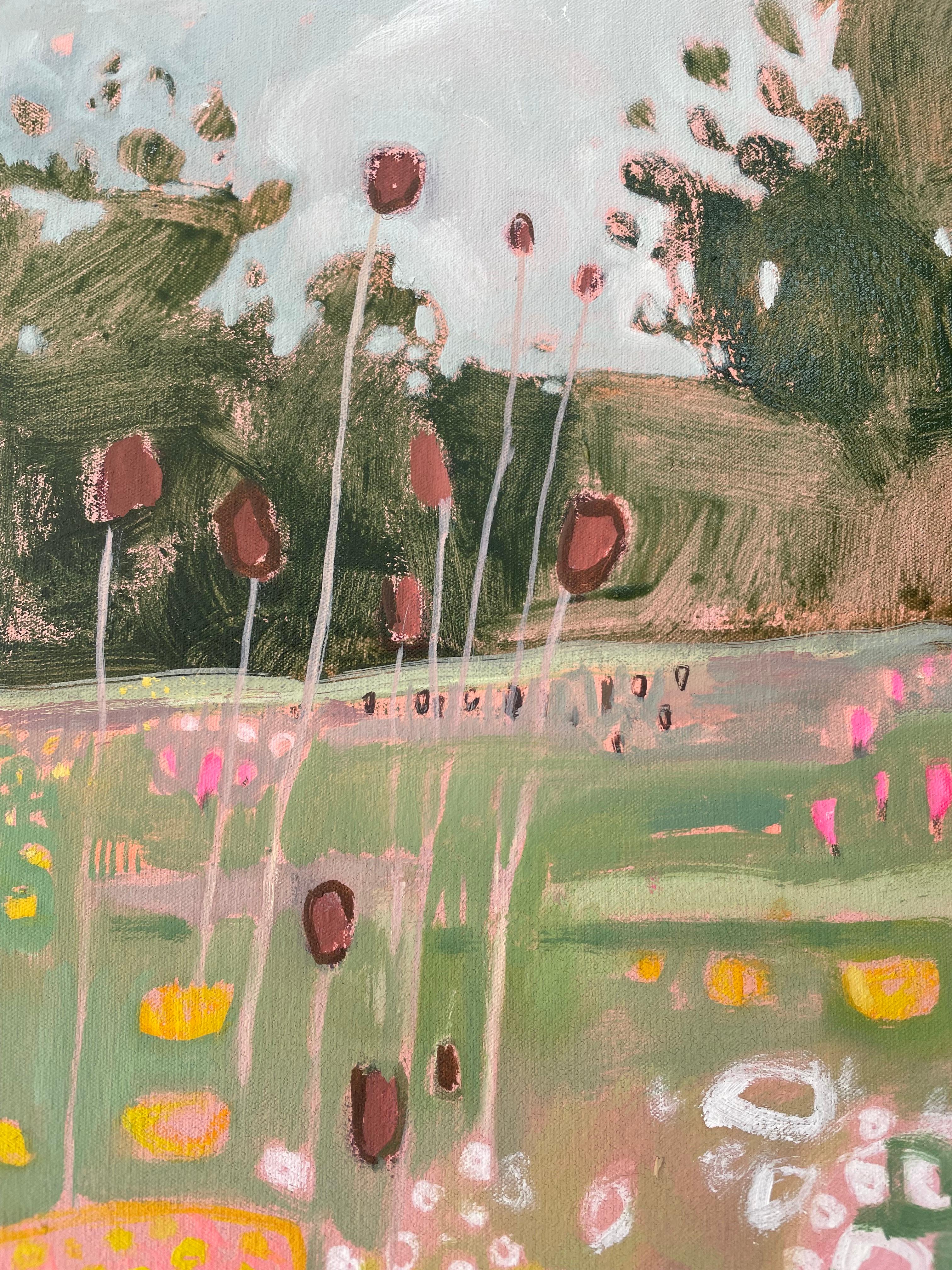 Díptico Granja Ryewater Panel izquierdo, Pintura original, Paisaje, Naturaleza, Flores 2