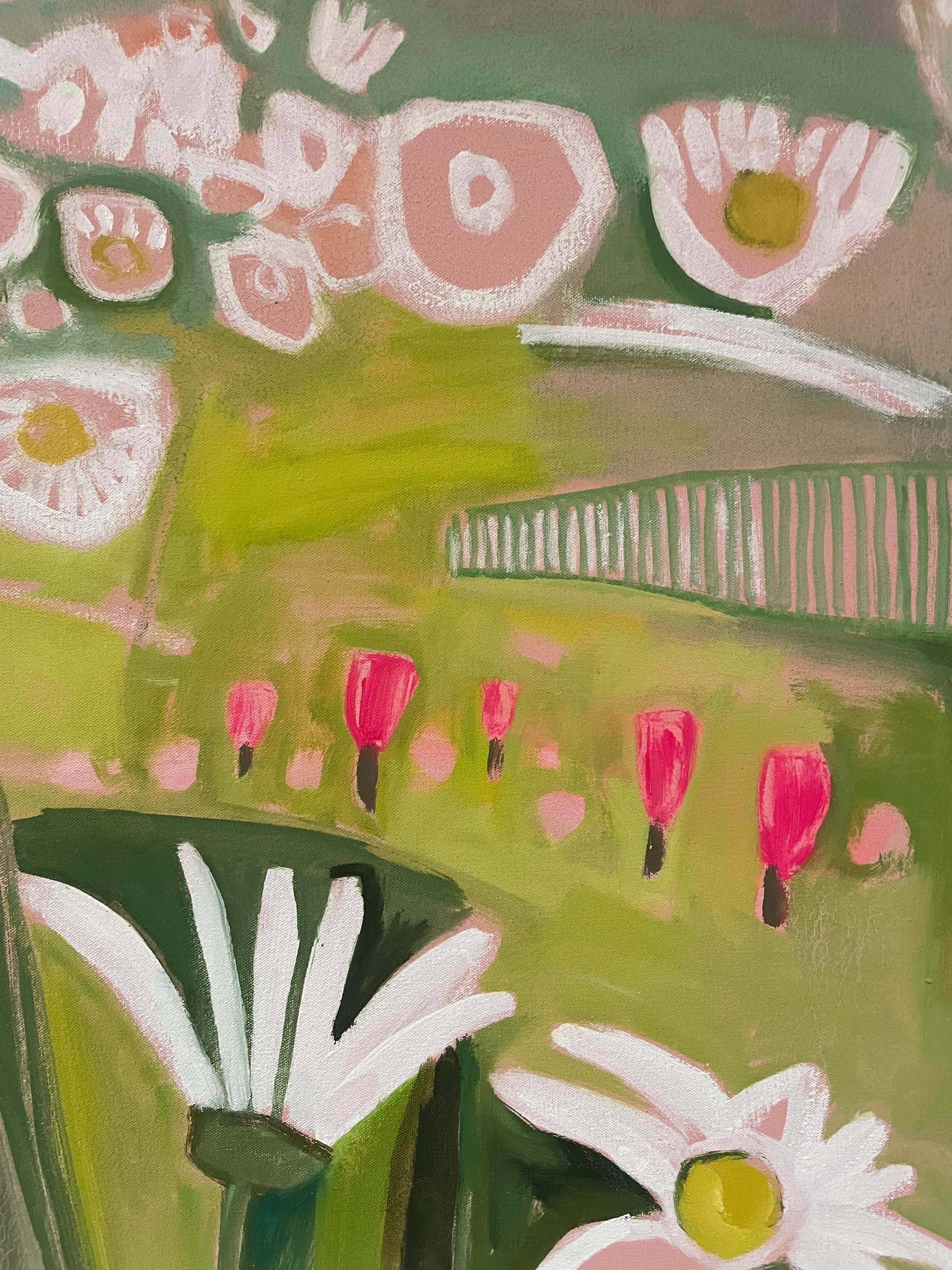 Díptico Granja Ryewater Panel izquierdo, Pintura original, Paisaje, Naturaleza, Flores 3