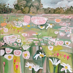Díptico Granja Ryewater Panel izquierdo, Pintura original, Paisaje, Naturaleza, Flores