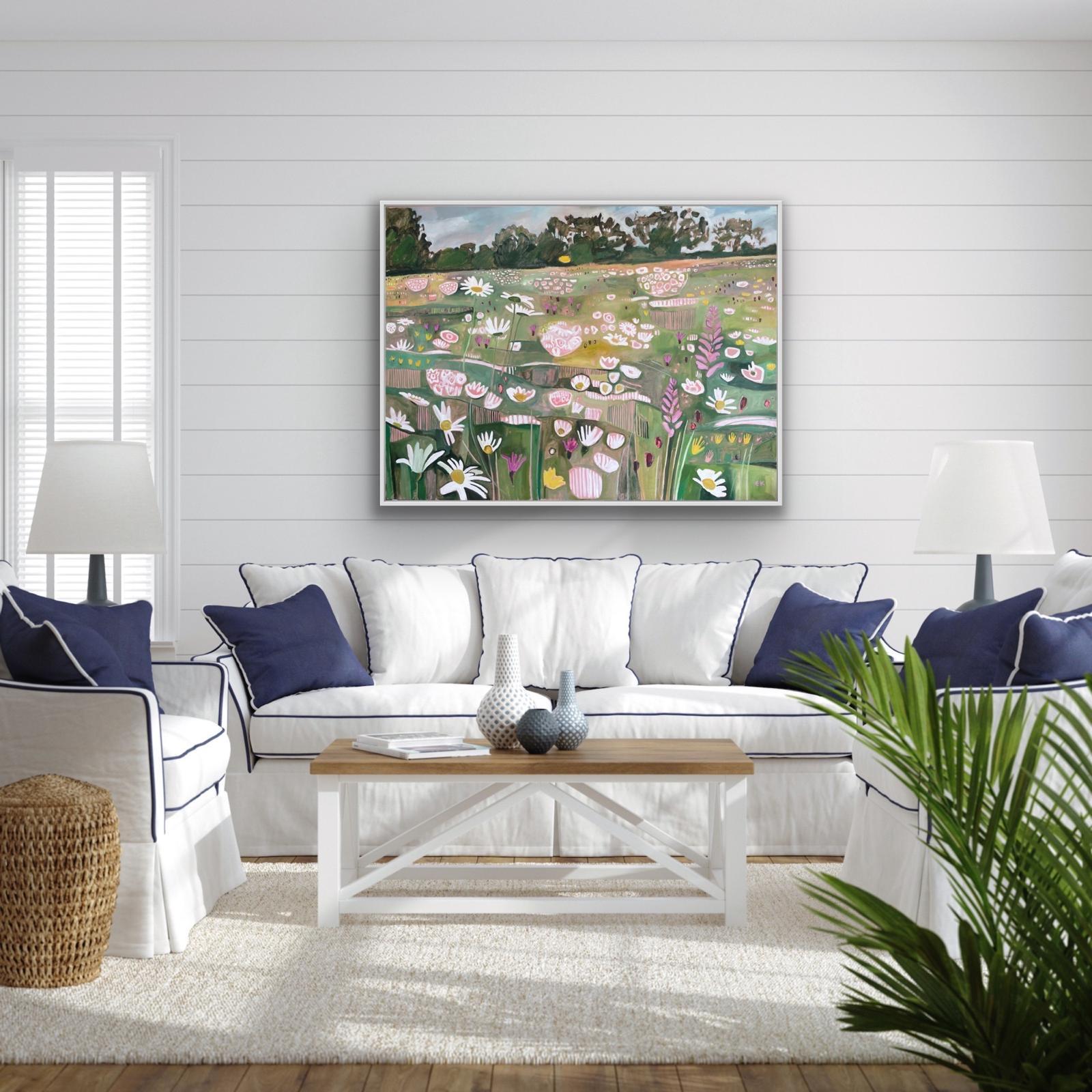 Granja Ryewater en pleno verano, Pintura original, Floral, Flores, Prados 5