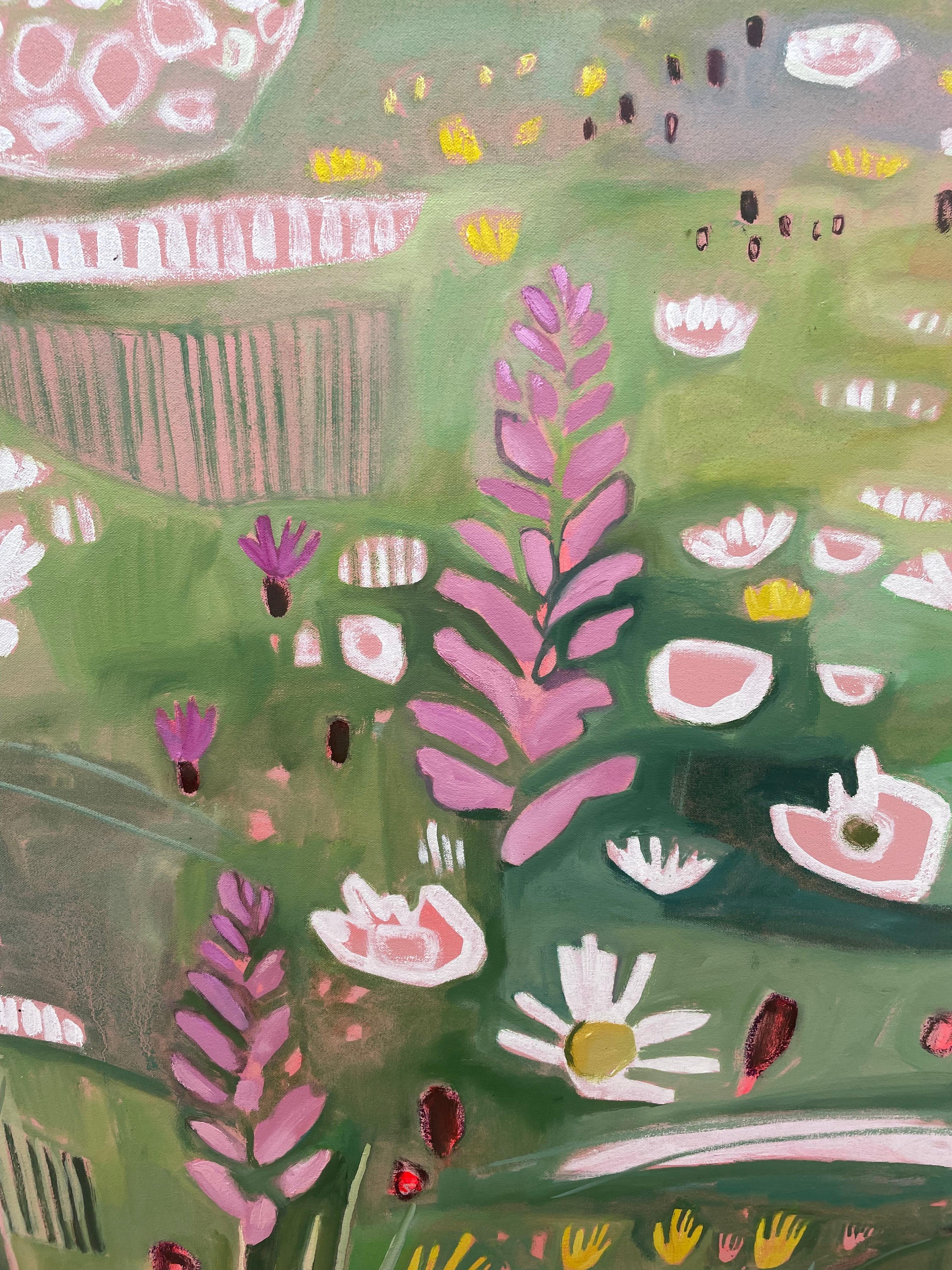Granja Ryewater en pleno verano, Pintura original, Floral, Flores, Prados - Painting Contemporáneo de Elaine Kazimierczuk