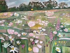 Granja Ryewater en pleno verano, Pintura original, Floral, Flores, Prados