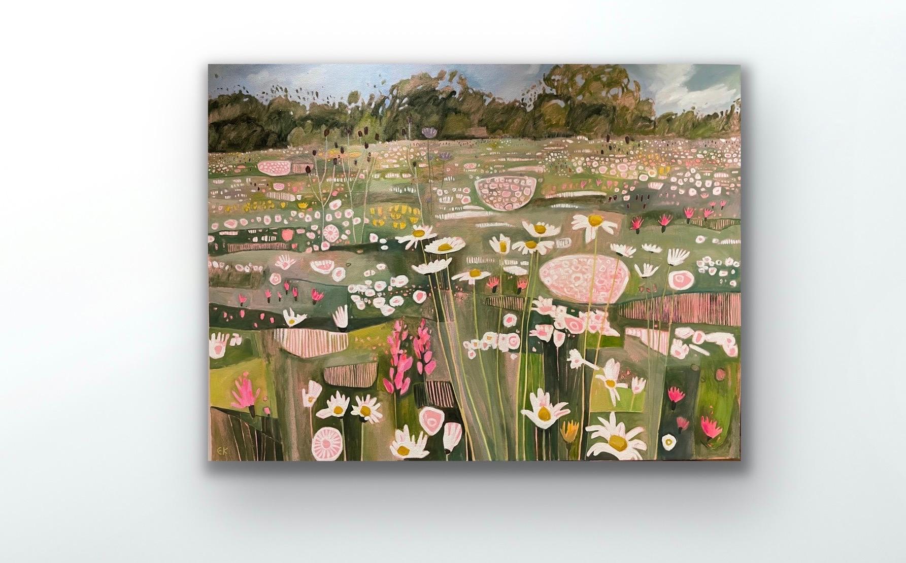 Ryewater Farm Summer Splendour, original painting, landscape, contemporary - Contemporain Painting par Elaine Kazimierczuk