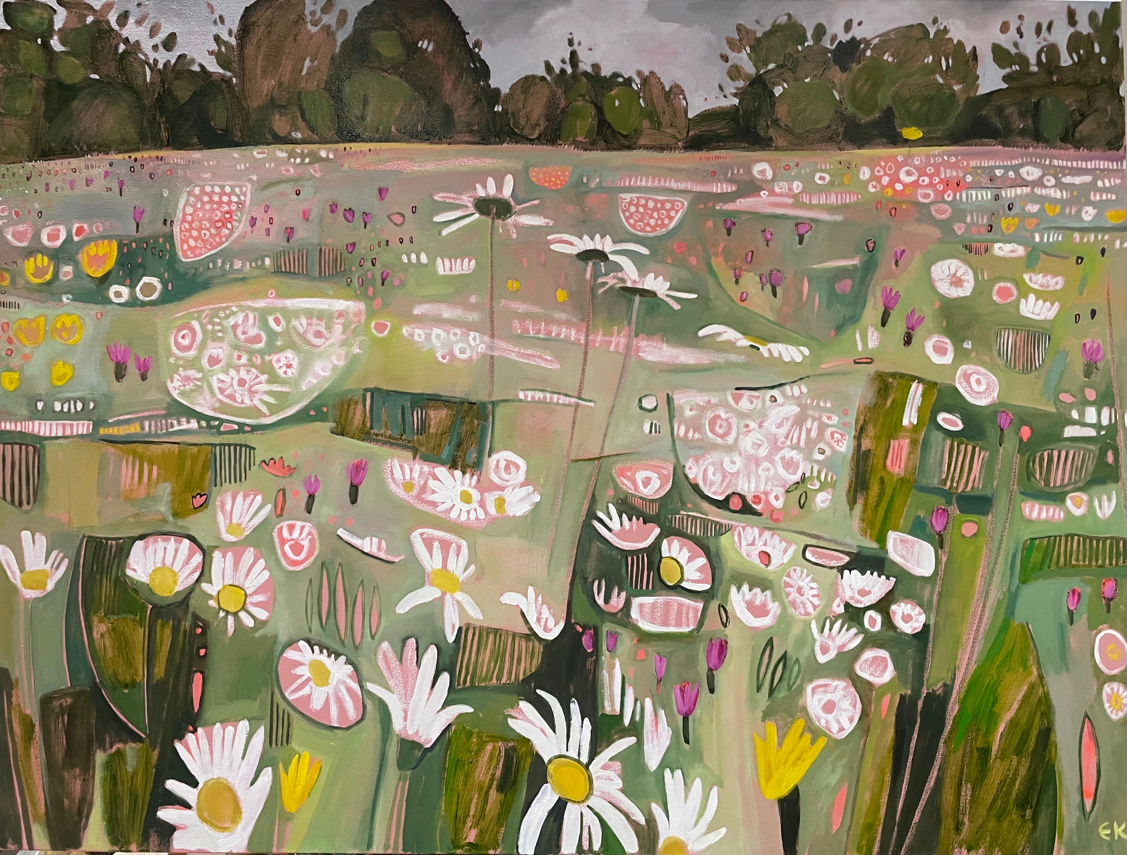 Ryewater in Full Flower, peinture originale, paysage, prairie, fleurs 5