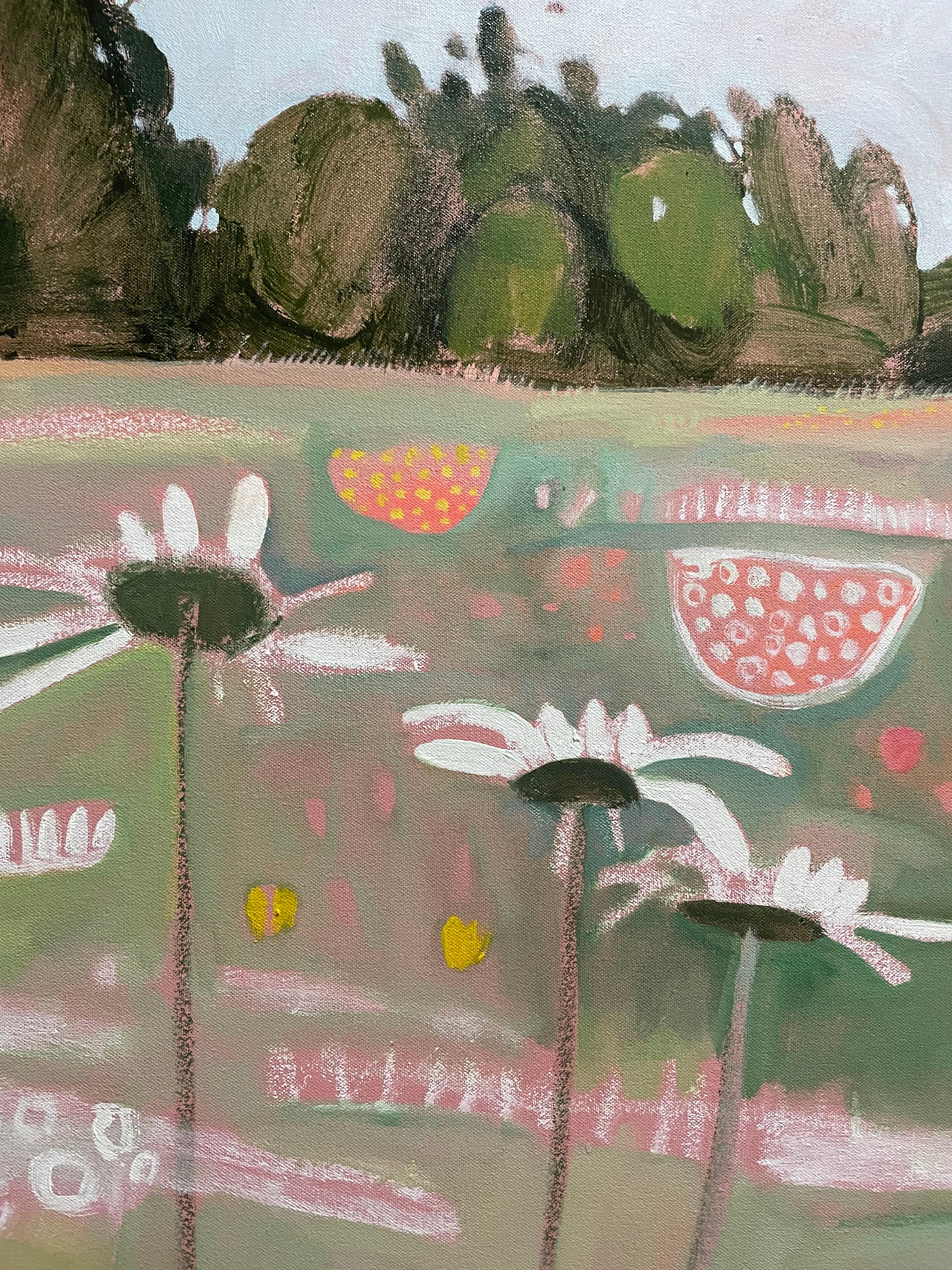Ryewater in Full Flower, peinture originale, paysage, prairie, fleurs - Contemporain Painting par Elaine Kazimierczuk