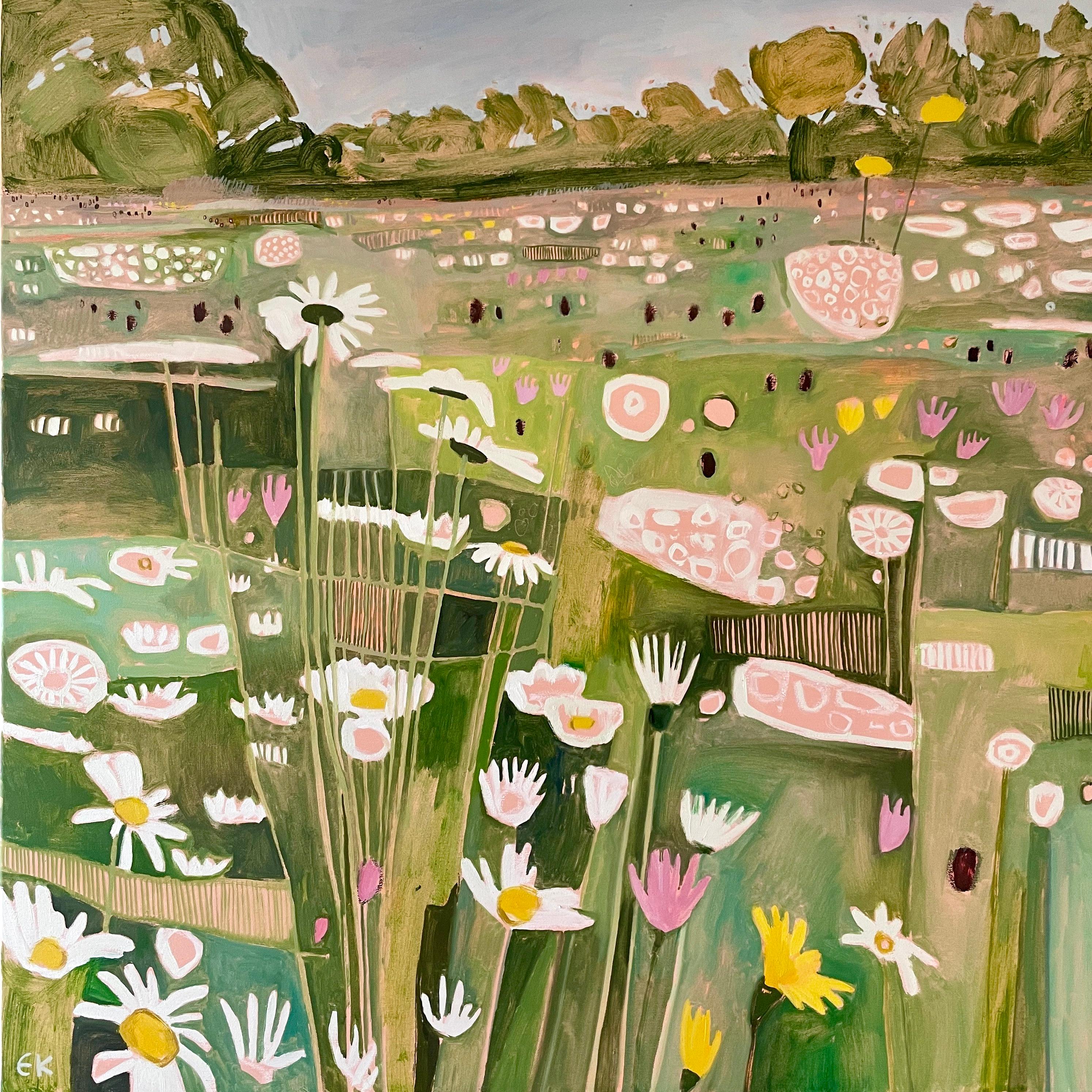 Ryewater in June diptych Left panel, Originalgemälde, Landschaft, Natur – Painting von Elaine Kazimierczuk