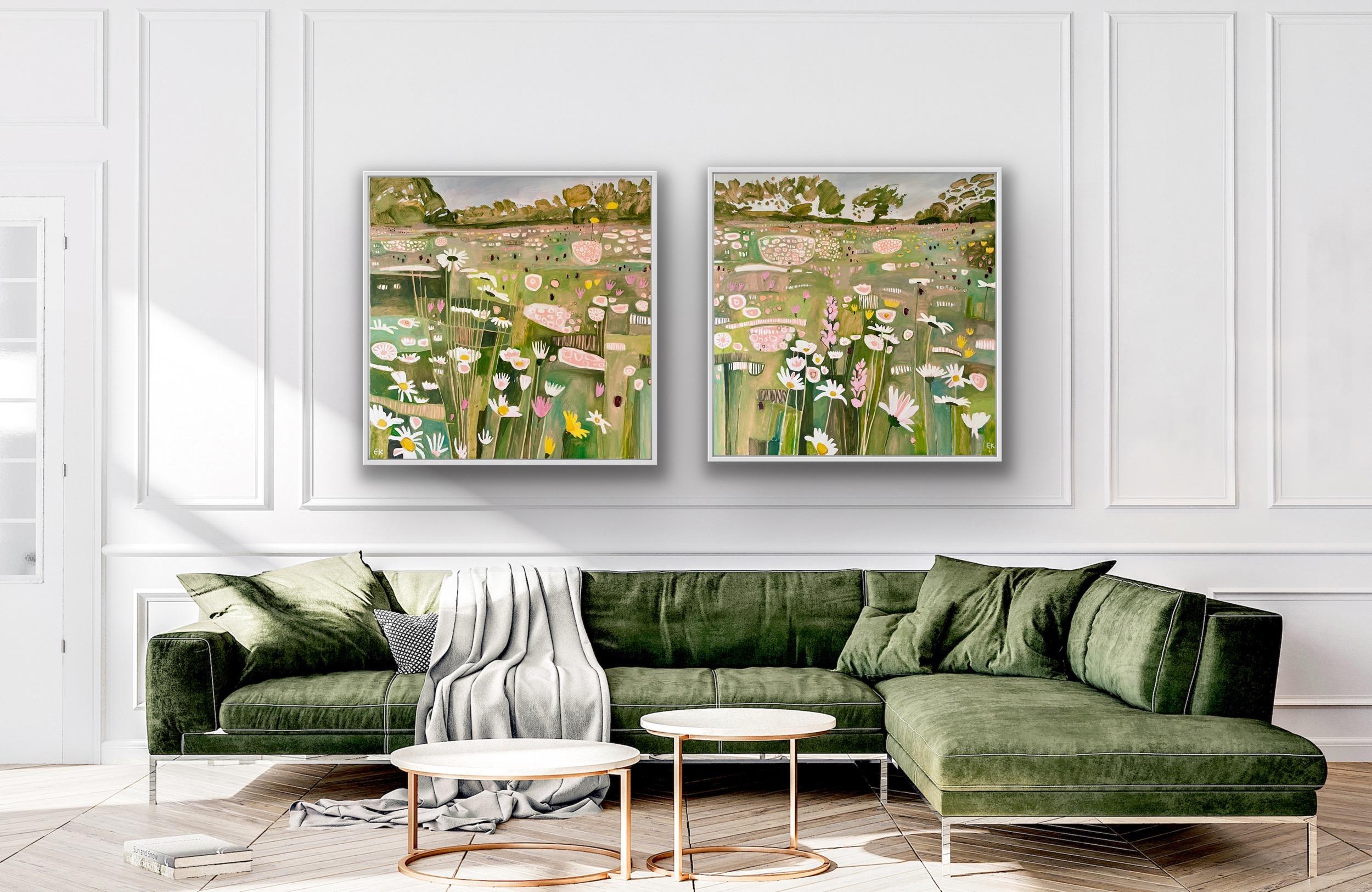 Ryewater in June rechte Tafel eines Diptychons, Originalgemälde, Landschaft, Natur – Painting von Elaine Kazimierczuk