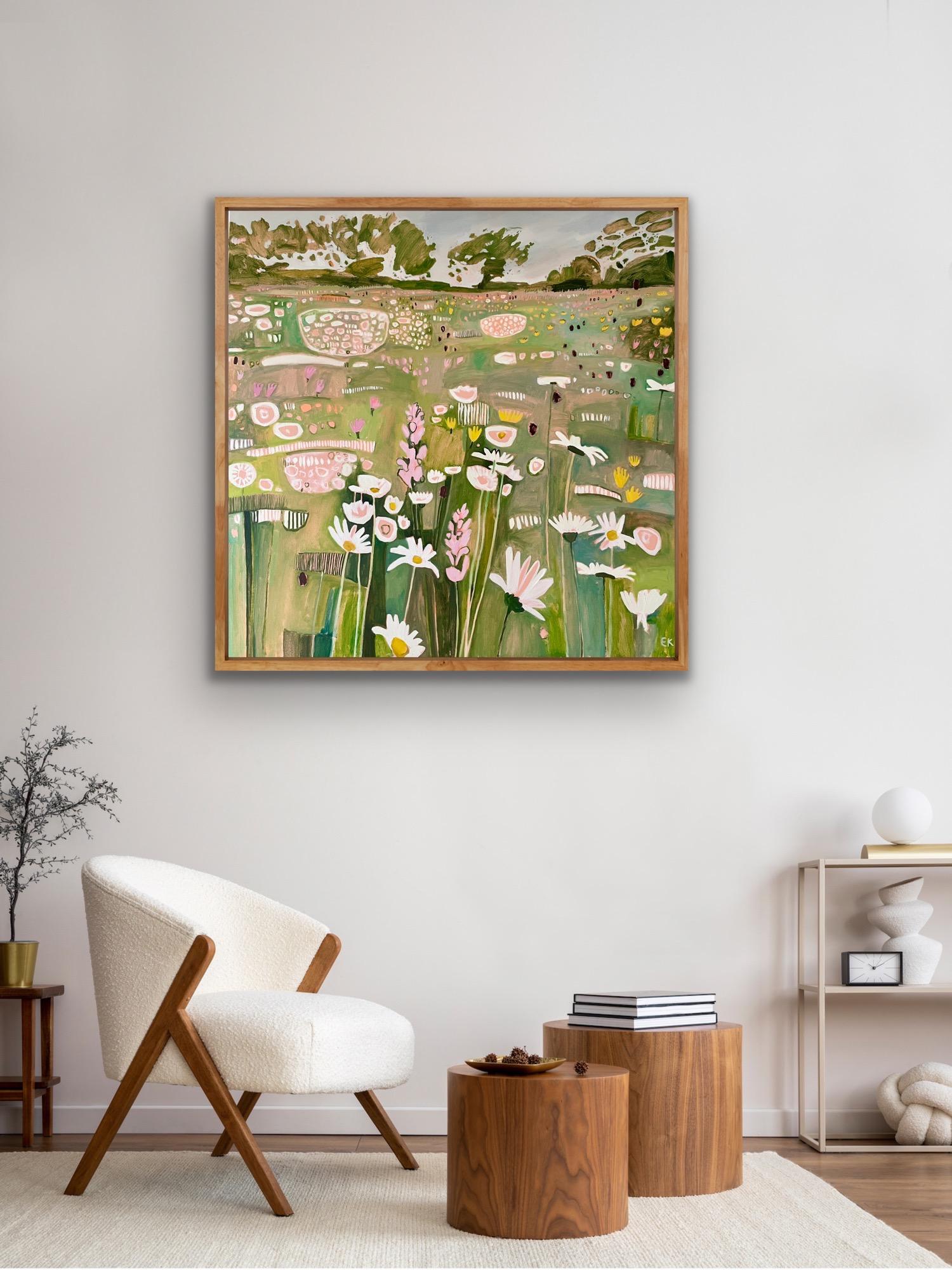 Ryewater in June rechte Tafel eines Diptychons, Originalgemälde, Landschaft, Natur (Braun), Landscape Painting, von Elaine Kazimierczuk
