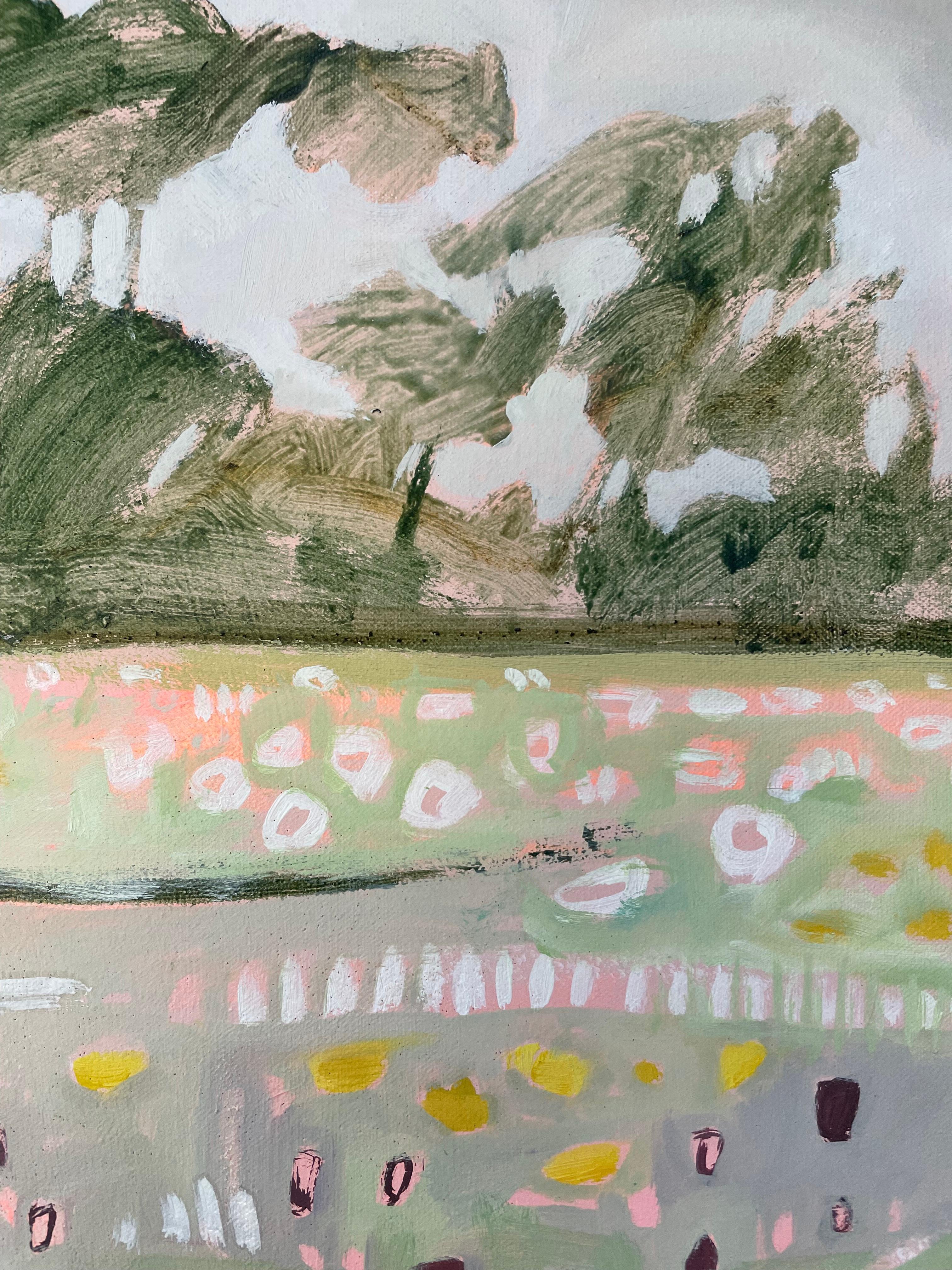 Ryewater in estate, Quadro originale, Nature art, Floreale, Fiori, Prati - Landscape Painting Grigio di Elaine Kazimierczuk