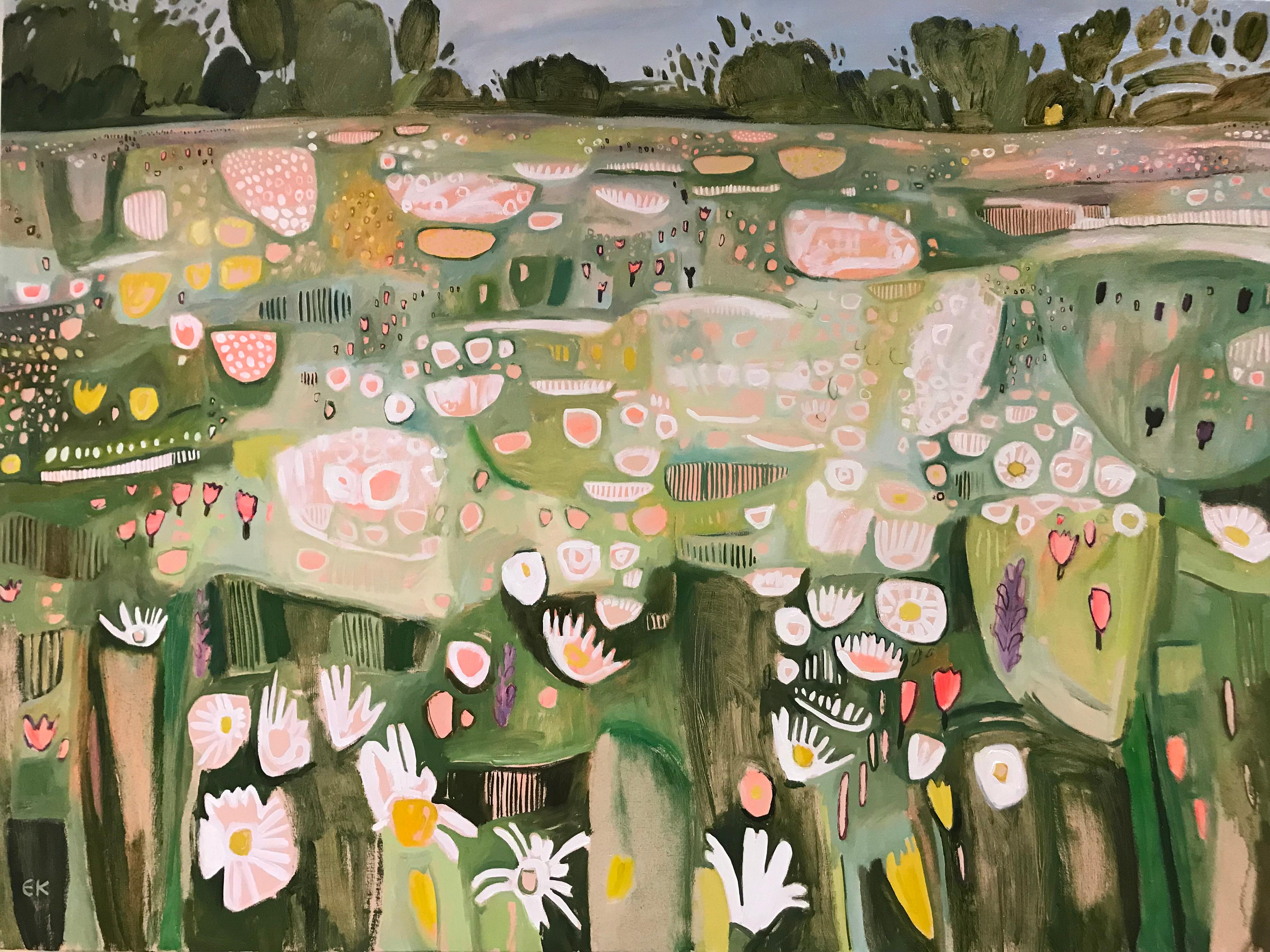 Elaine Kazimierczuk Landscape Painting – Ryewater VI, Originalgemälde, Cotswolds, Blumenwiese, Natur, Contemporary 