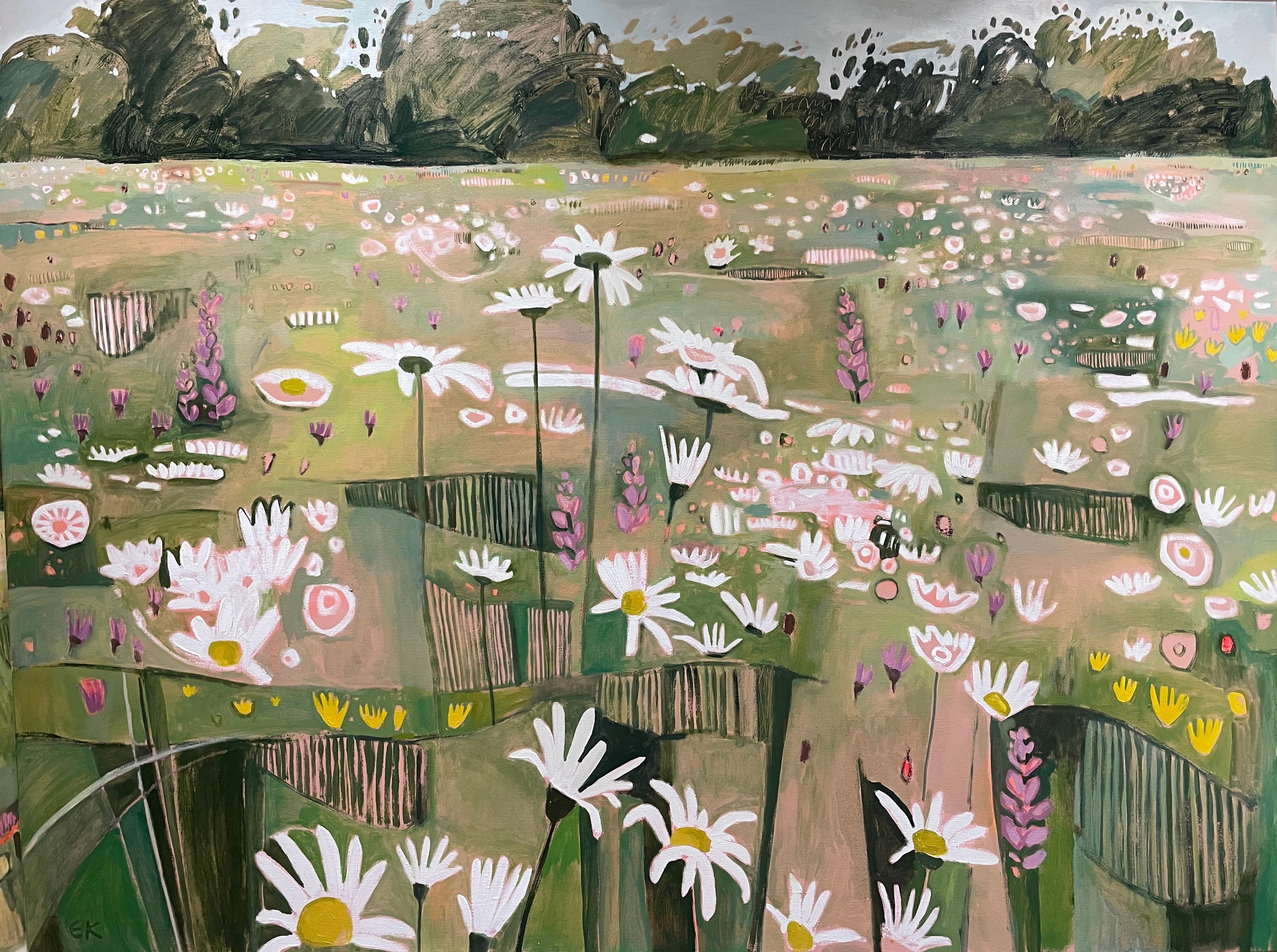 Ryewater with Daisies and Tall Grasses, original painting, landscape