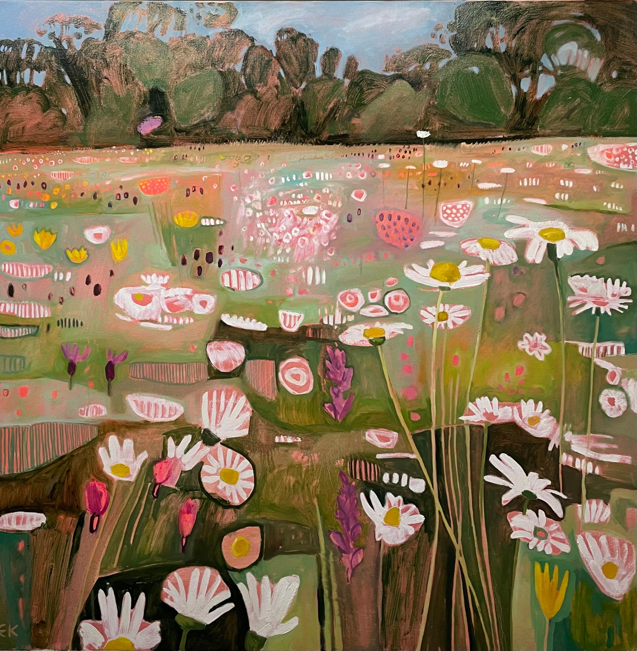 Ryewater with Orchids left panel of diptych, contemporary, original painting