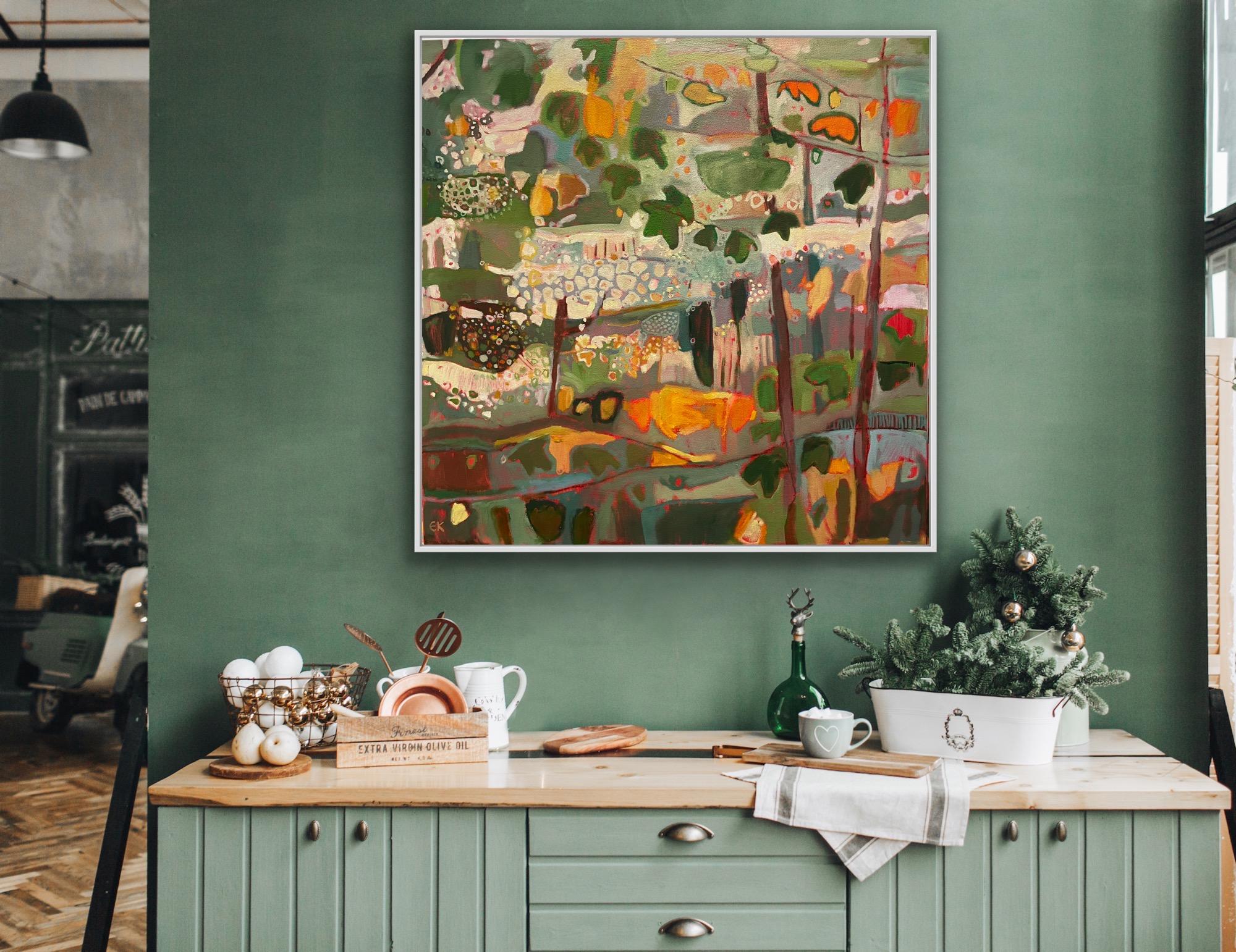 Suaves tonos otoñales en Bunny Wood, pintura original, paisaje - Painting de Elaine Kazimierczuk