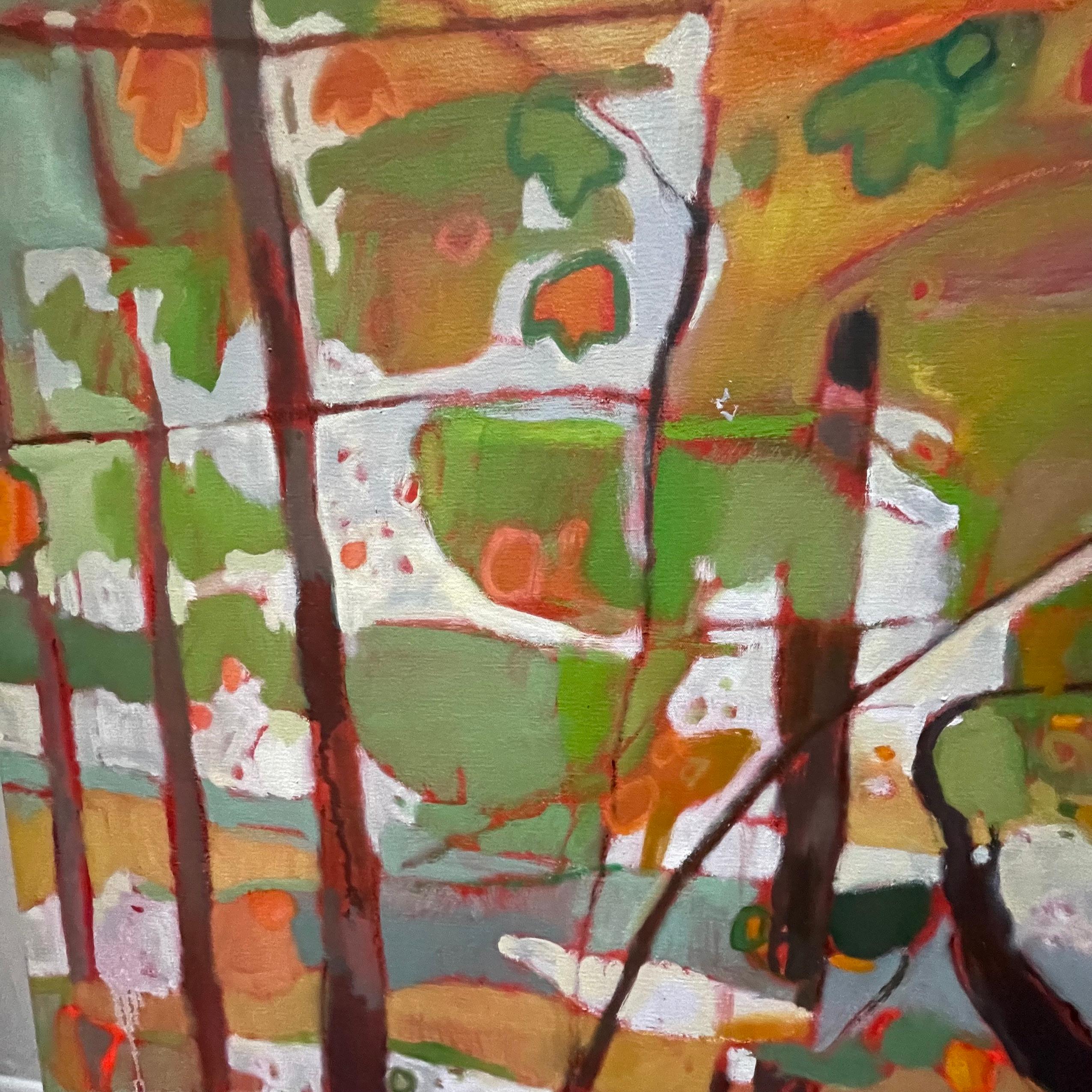 Suaves tonos otoñales en Bunny Wood, pintura original, paisaje - Landscape Painting Marrón de Elaine Kazimierczuk