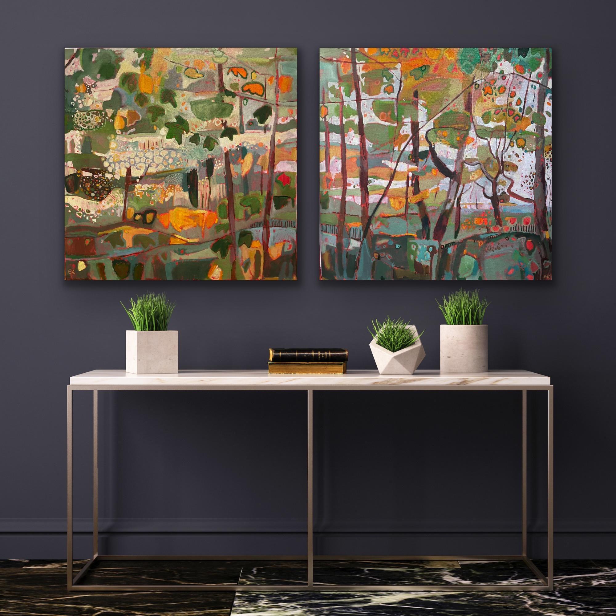 Suaves tonos otoñales en Bunny Wood, pintura original, paisaje en venta 3