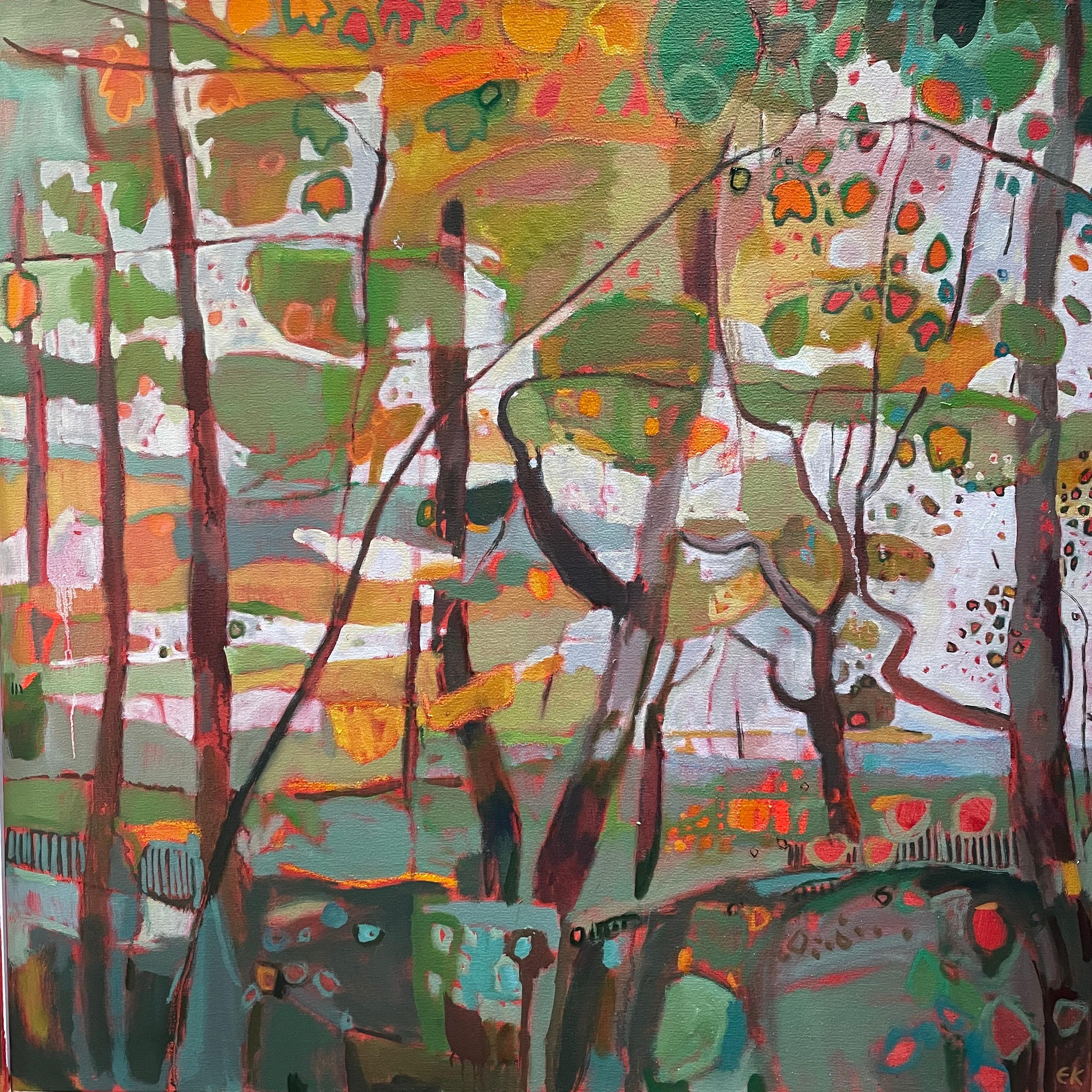 Landscape Painting de Elaine Kazimierczuk - Suaves tonos otoñales en Bunny Wood, pintura original, paisaje