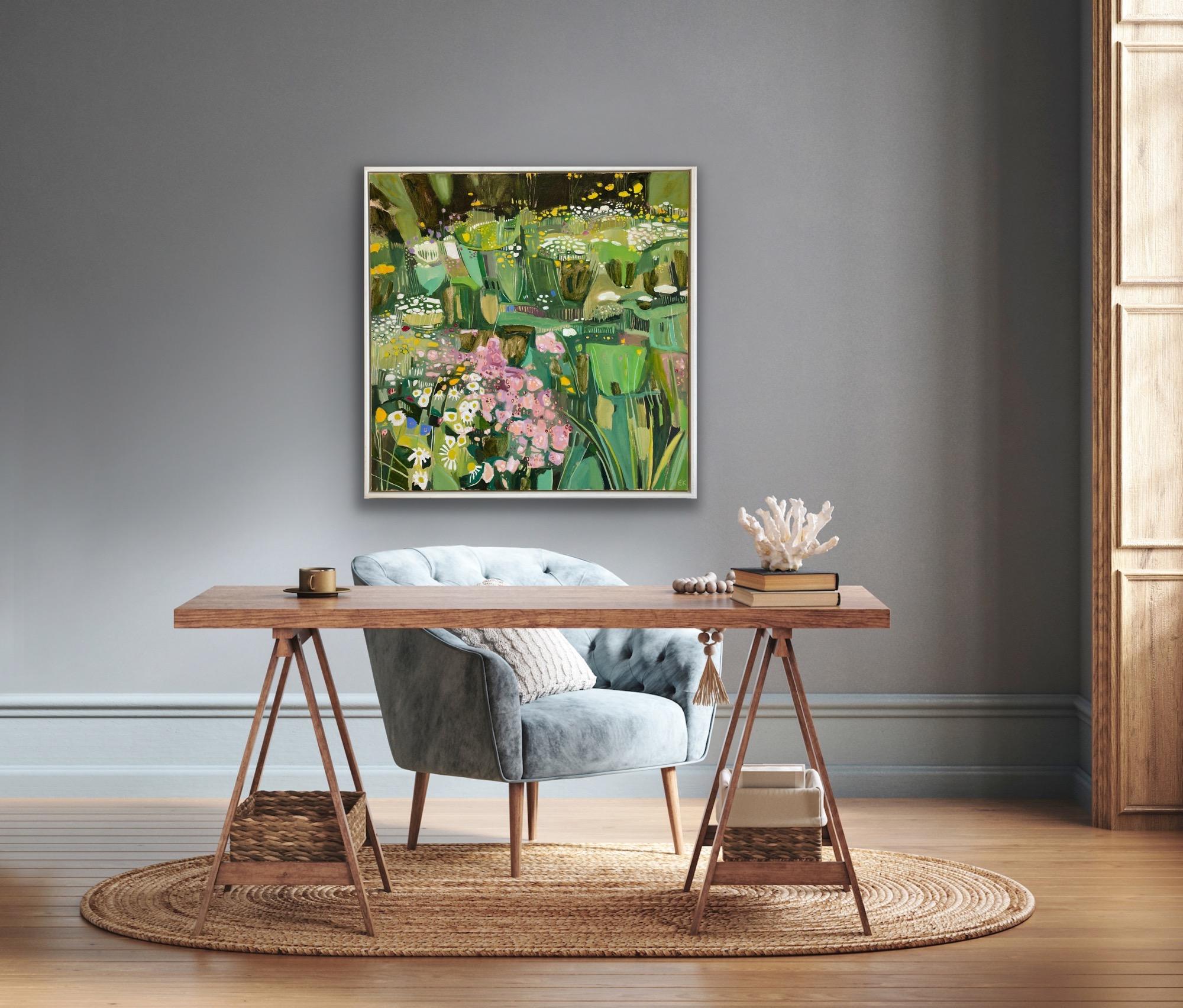 Studio Garden with Oregano and Ox-Eye Daisies I, Original painting, Nature art For Sale 6