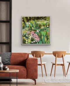 Studio Garden with Oregano and Ox-Eye Daisies I, Original painting, Nature art