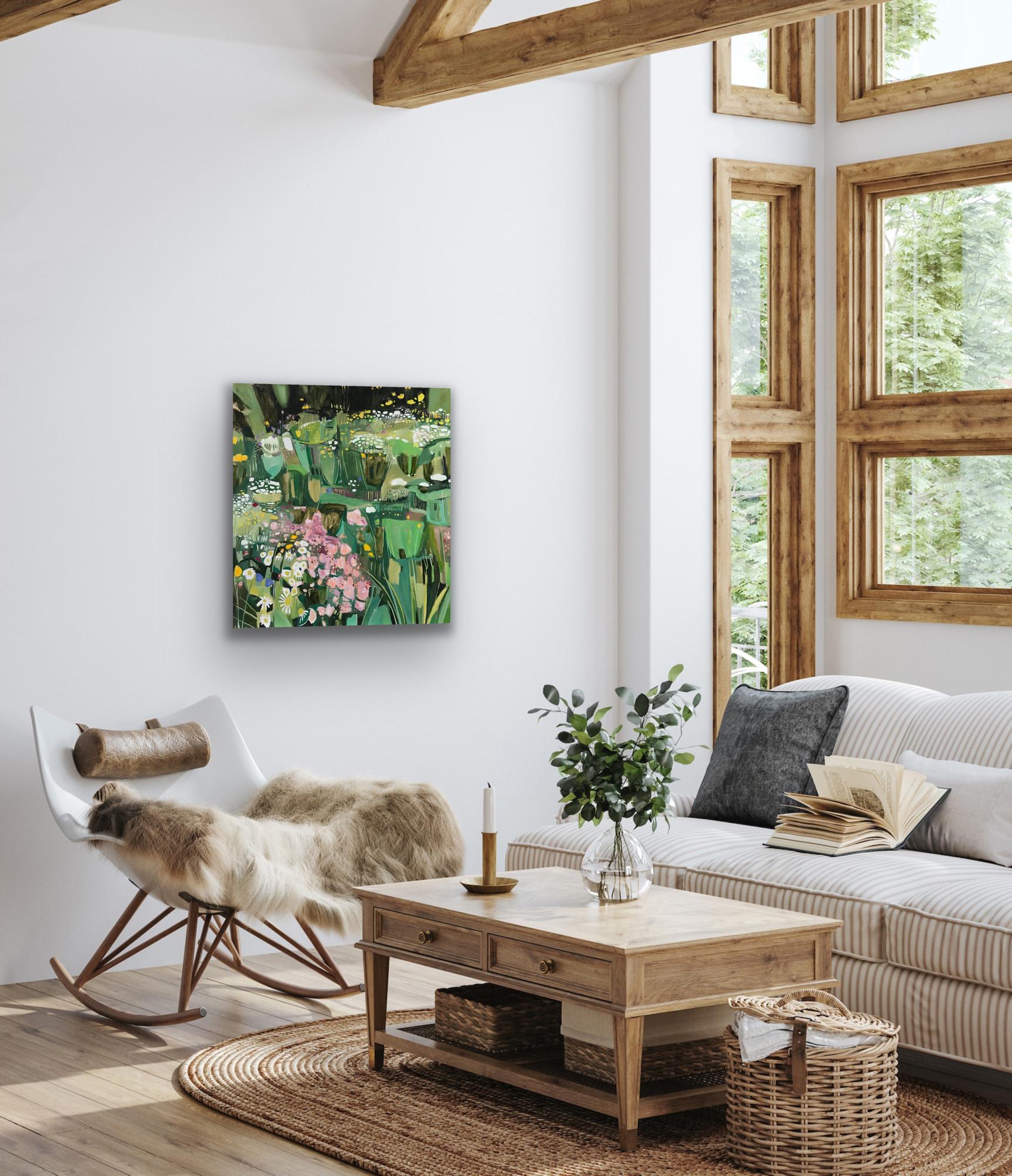 Studio A Contemporary Garden with Oregano and Ox-eye Daisies, peinture originale, contemporaine en vente 1