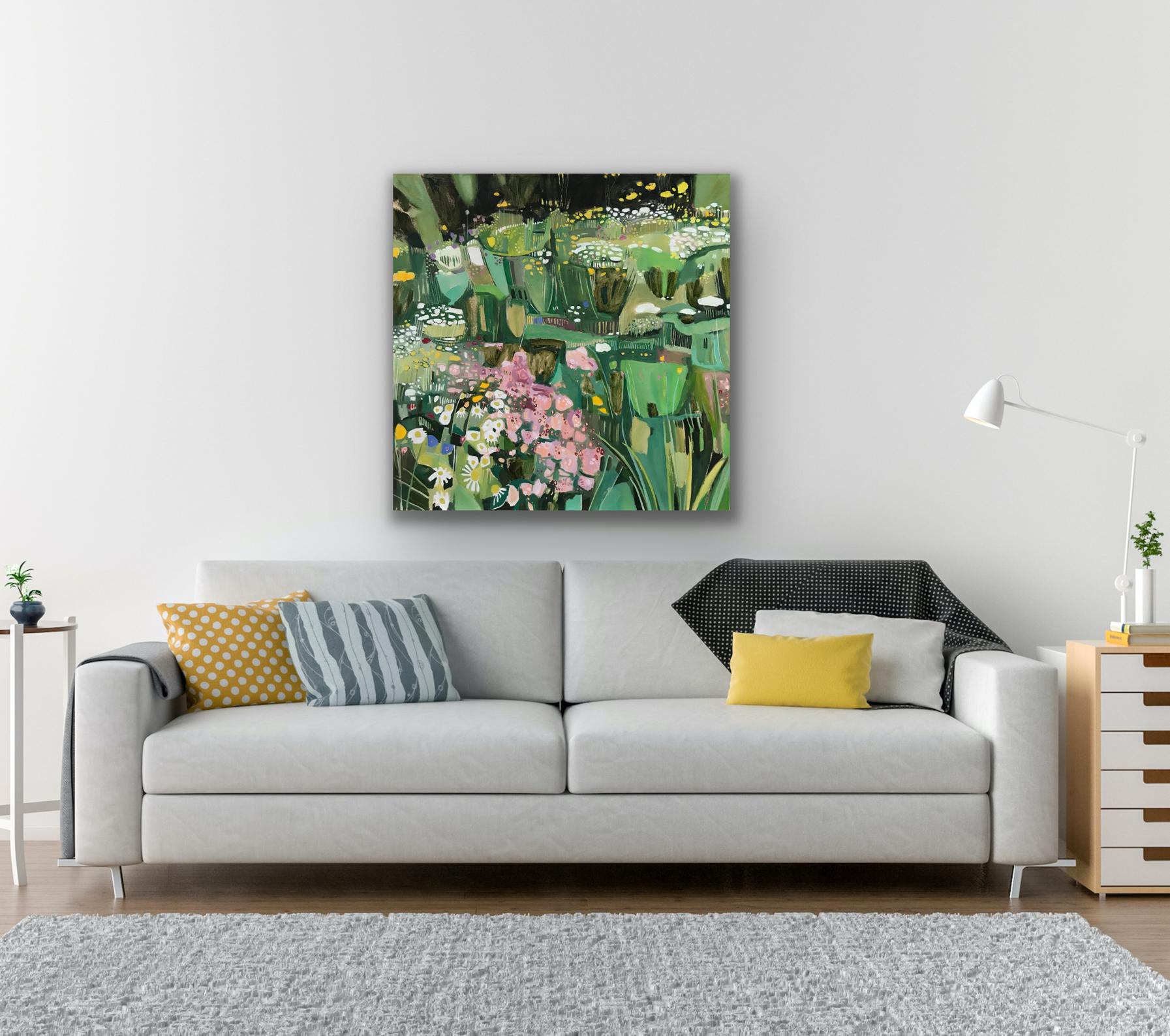 Studio A Contemporary Garden with Oregano and Ox-eye Daisies, peinture originale, contemporaine en vente 2