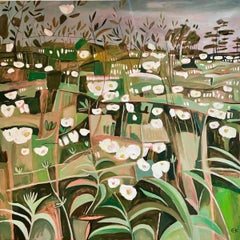 Summer Hedgerow with Brambles and Dog Roses diptych - Original, Abstract