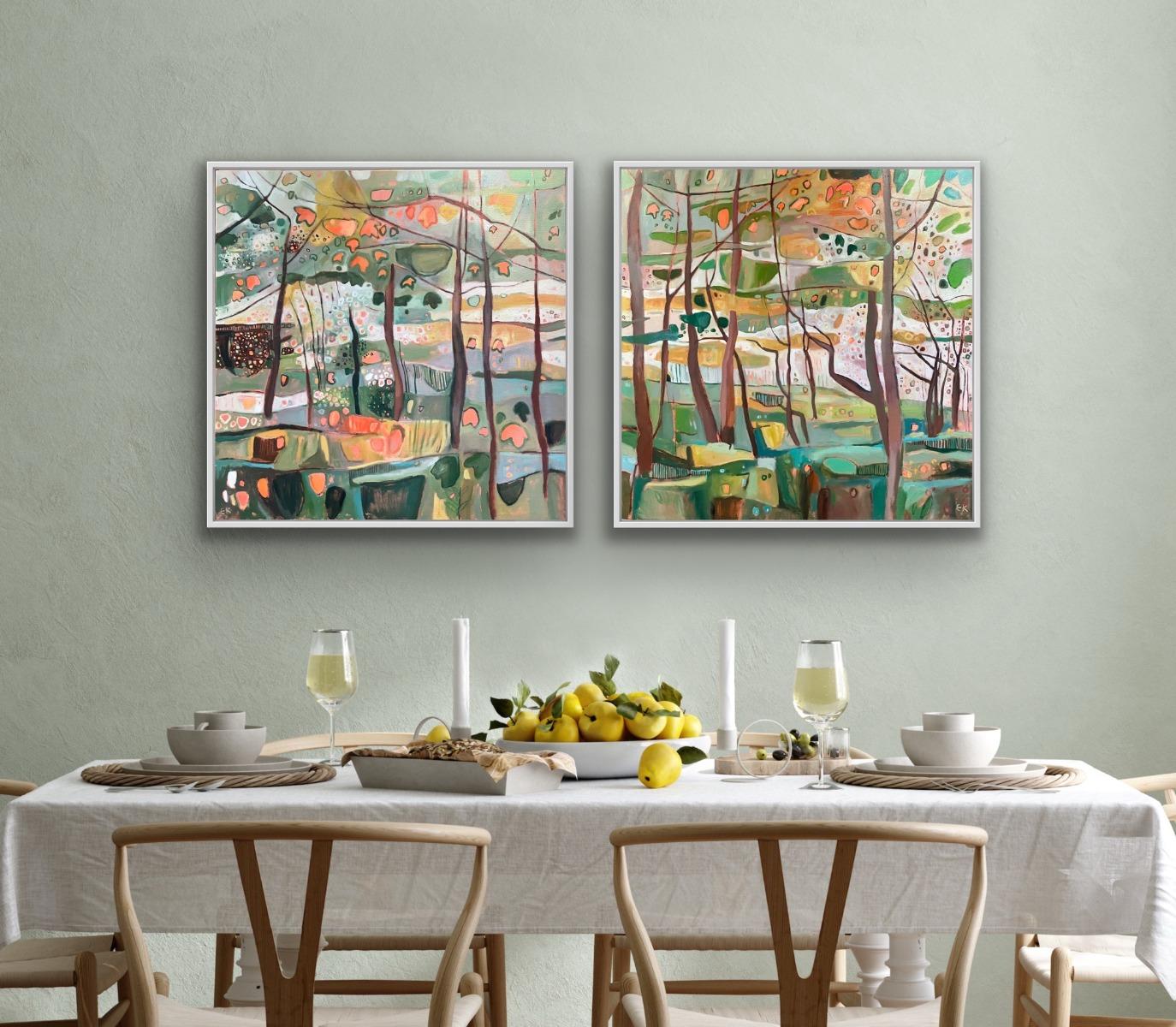 Díptico Bunny Woods in Bright Sunshine- Original, Abstracto - Painting de Elaine Kazimierczuk