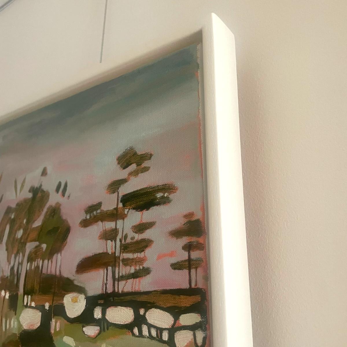Summer Hedgerow with Brambles and Dog Roses diptych - Original, Abstract - Brown Landscape Painting by Elaine Kazimierczuk