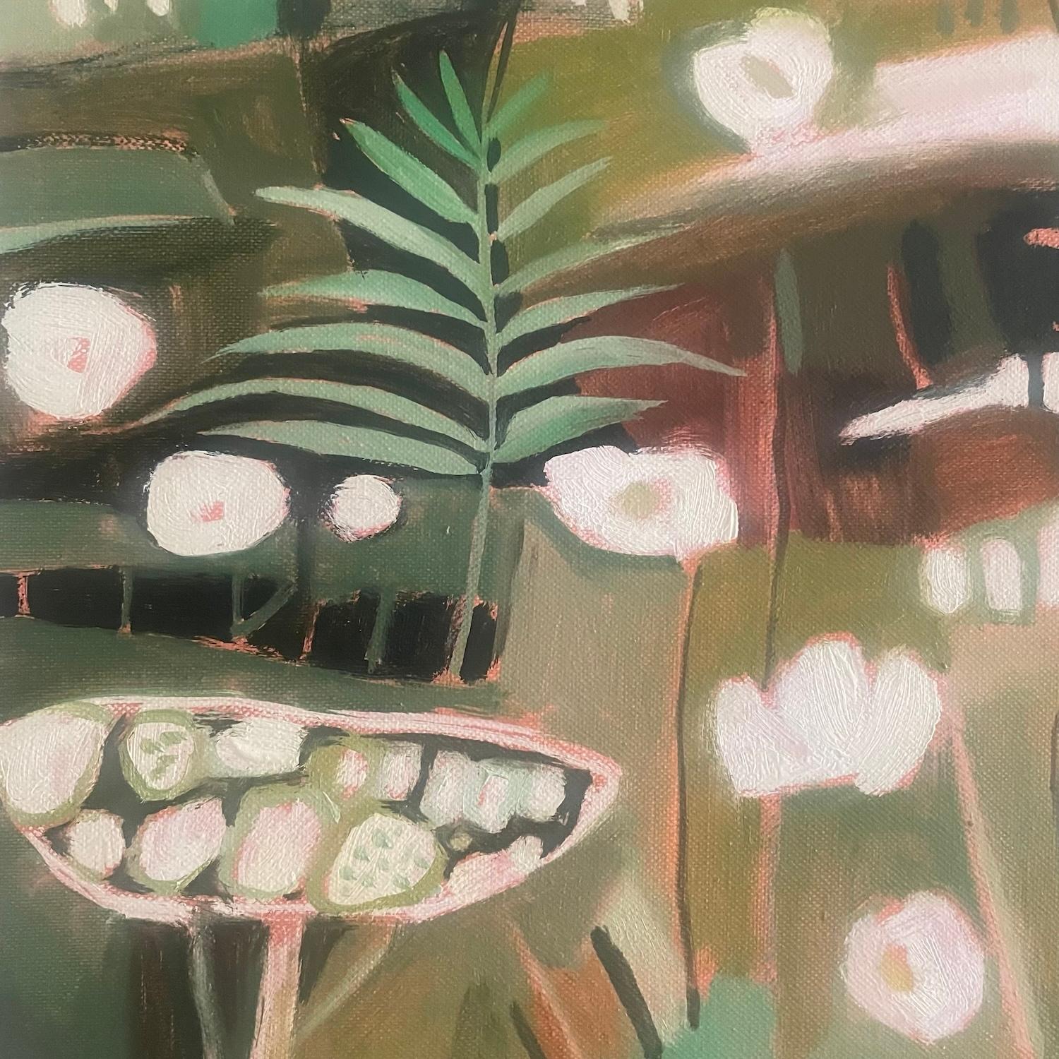 Summer Hedgerow with Brambles and Dog Roses left panel - Original, Abstract - Painting by Elaine Kazimierczuk