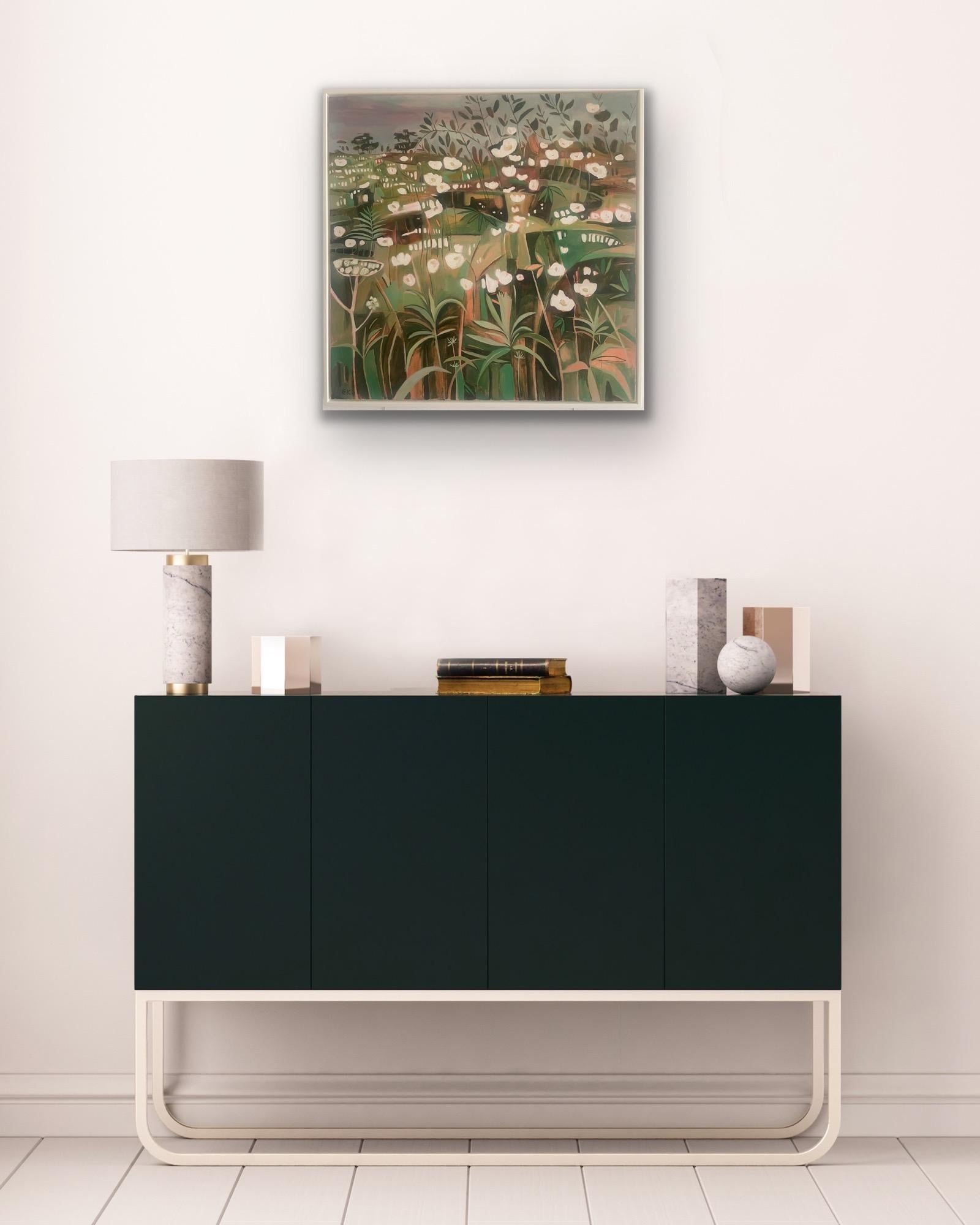 Summer Hedgerow with Brambles and Dog Roses left panel - Original, Abstract For Sale 2