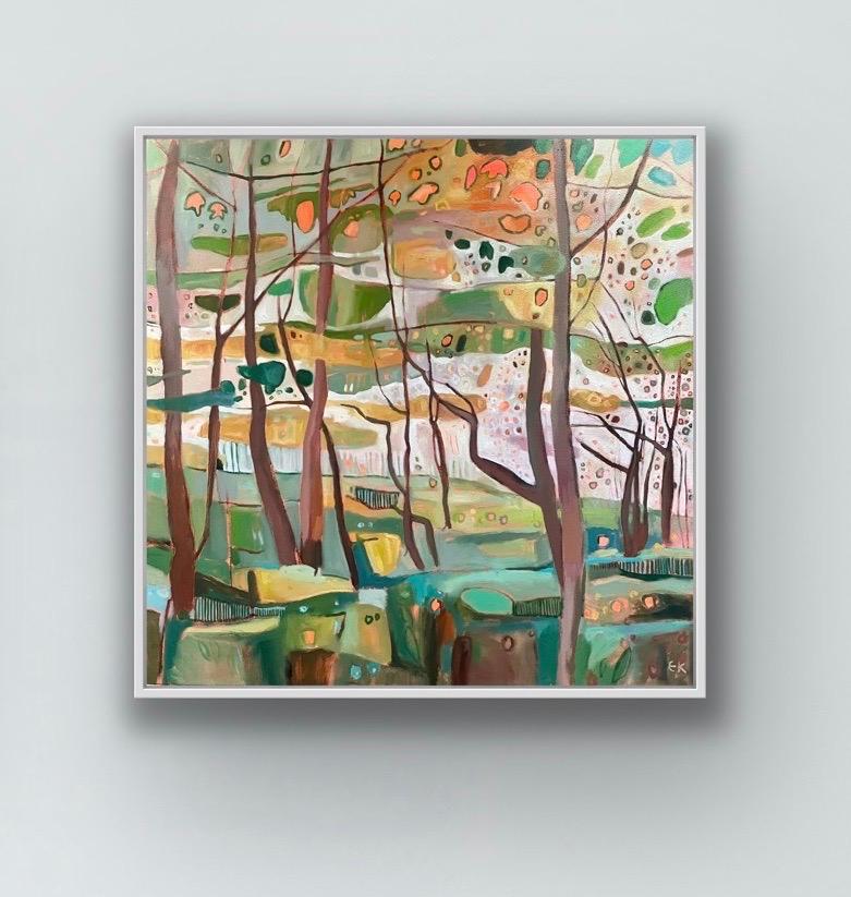 Panneau droit Bunny Woods in Bright Sunshine - Original, Abstract - Marron Landscape Painting par Elaine Kazimierczuk