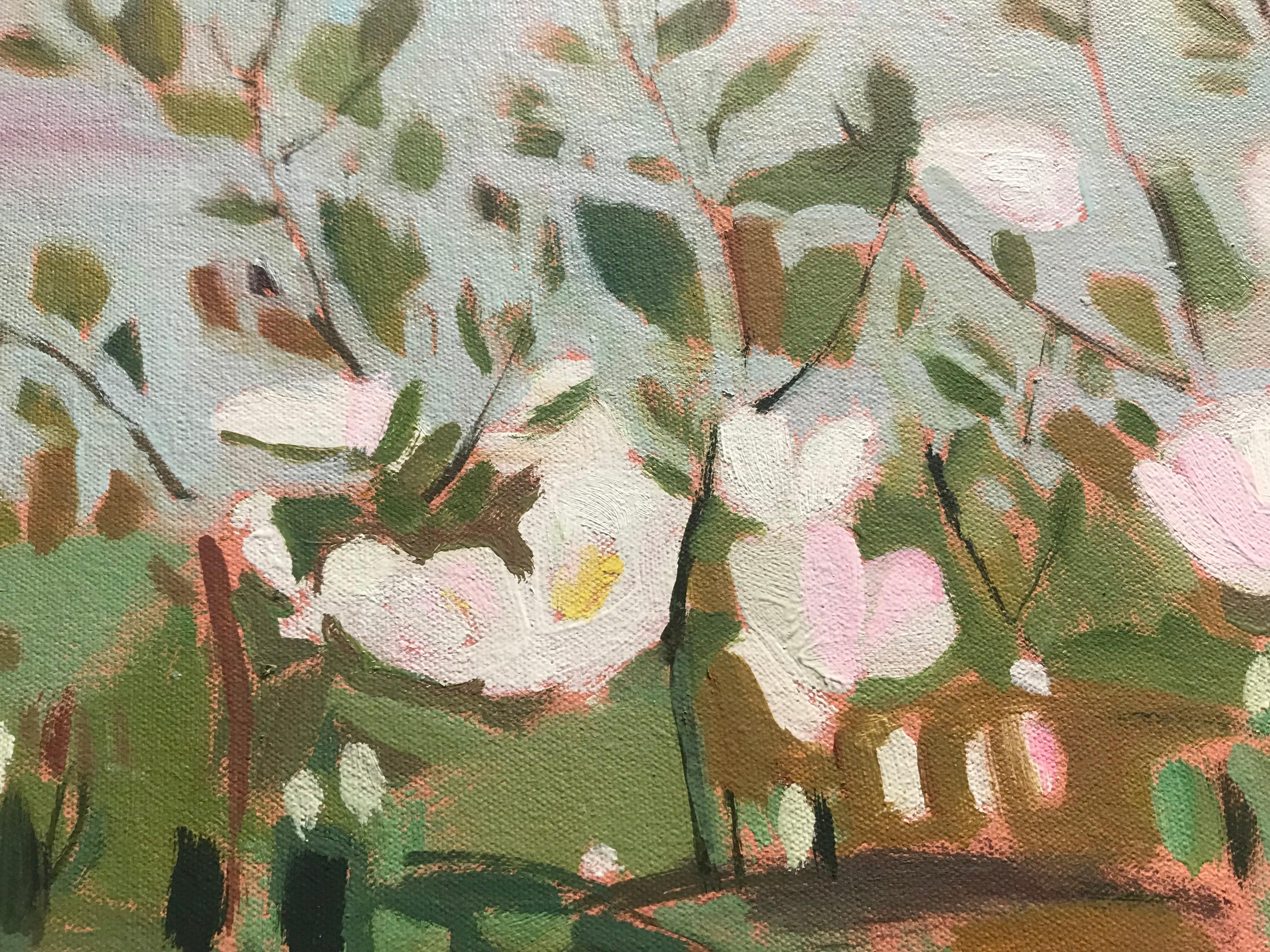 Hedgerow with Dog Roses 1, prairie florale, art abstrait, peinture originale en vente 5