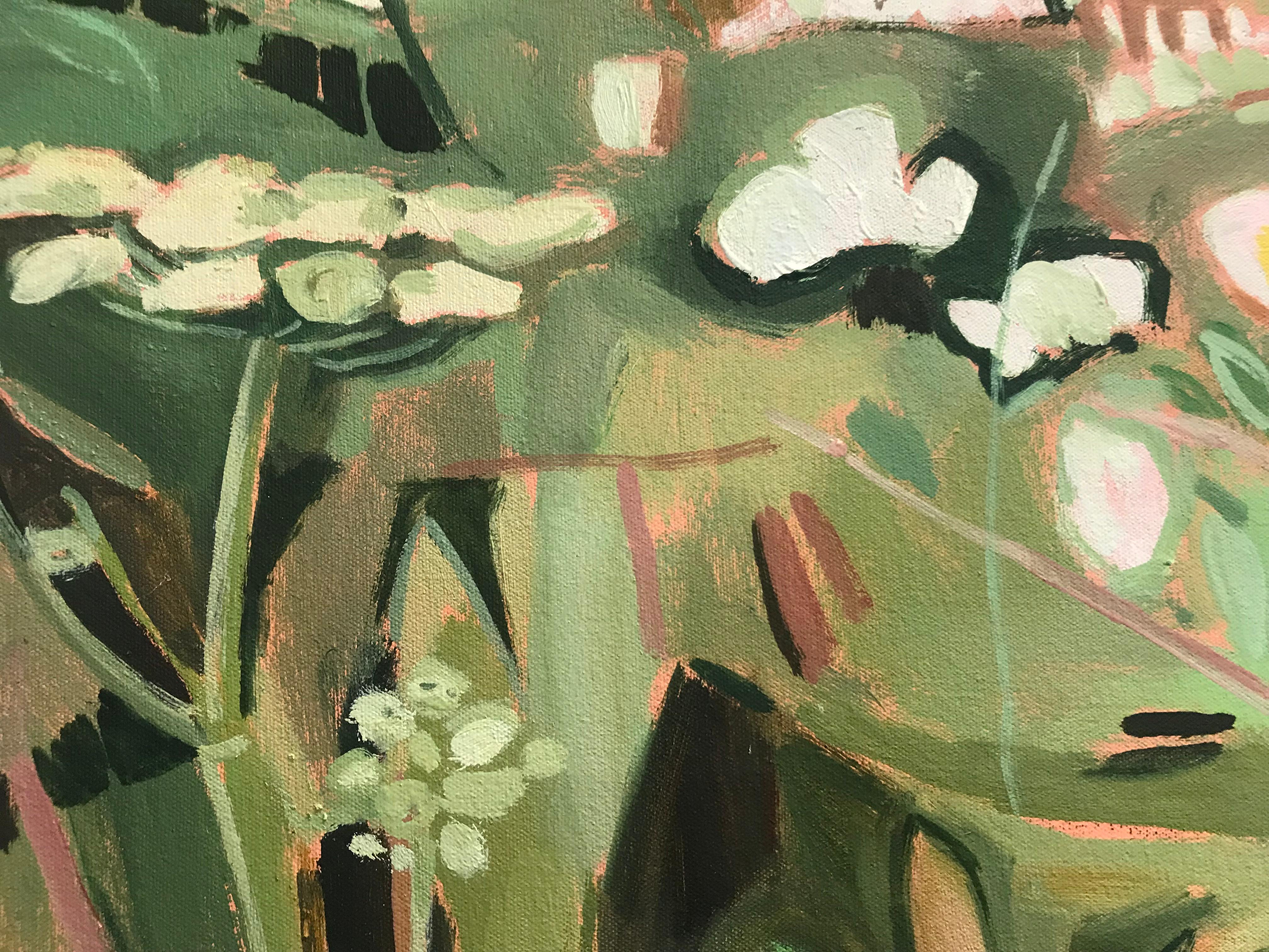 Hedgerow with Dog Roses 1, prairie florale, art abstrait, peinture originale en vente 8